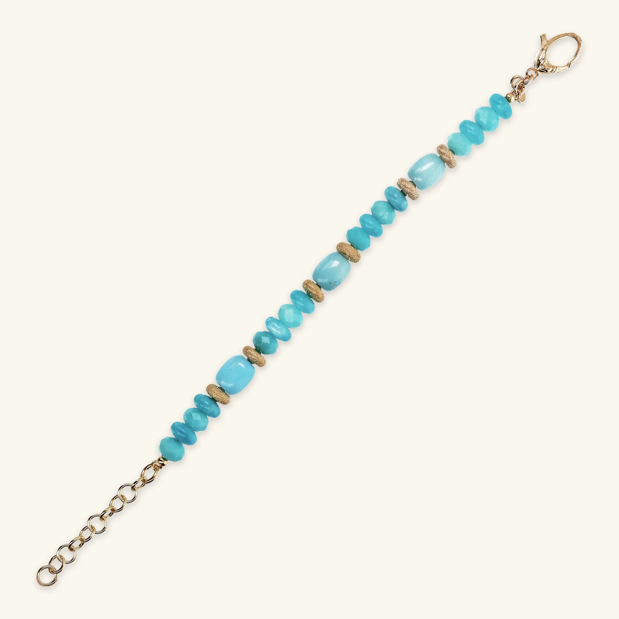 Bracciale in Argento 925 placcato Oro Giallo 18Kt con Rondelle Lavorate e Pietre Naturali Taglio Barilotto