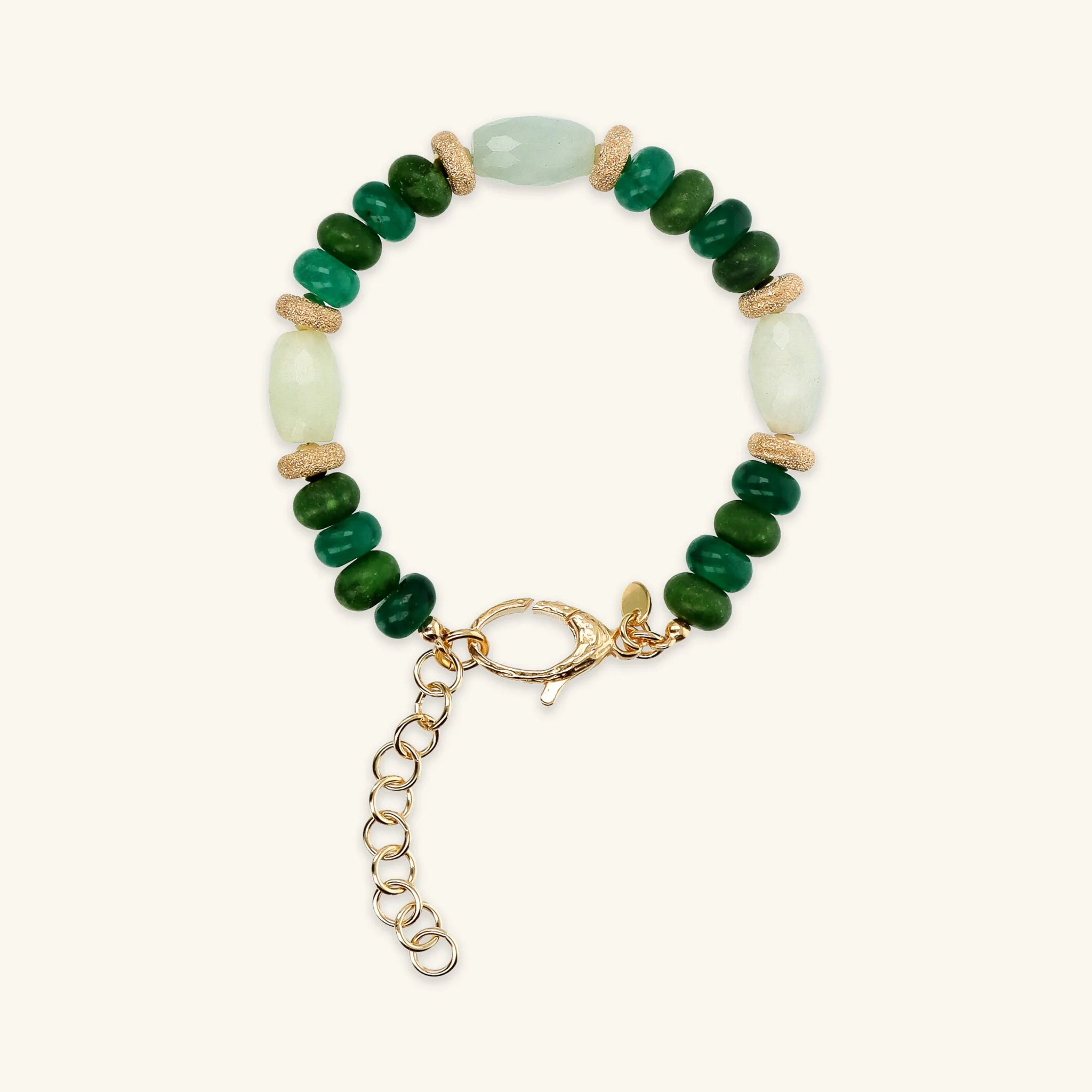 Bracciale in Argento 925 placcato Oro Giallo 18Kt con Rondelle Lavorate e Pietre Naturali Taglio Barilotto
