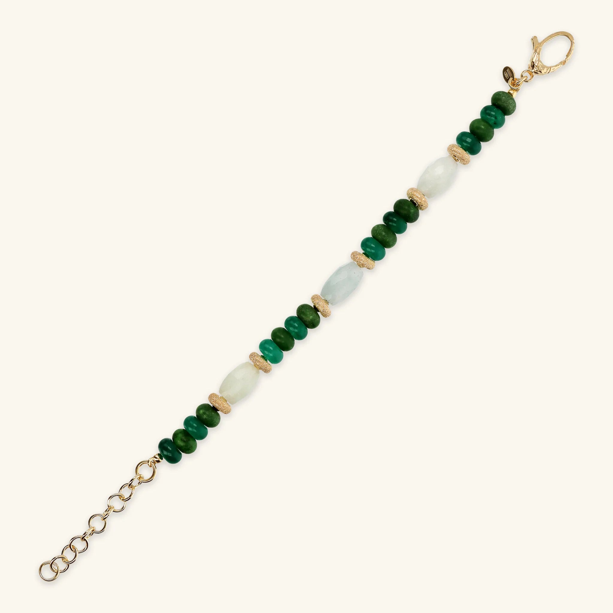 Bracciale in Argento 925 placcato Oro Giallo 18Kt con Rondelle Lavorate e Pietre Naturali Taglio Barilotto