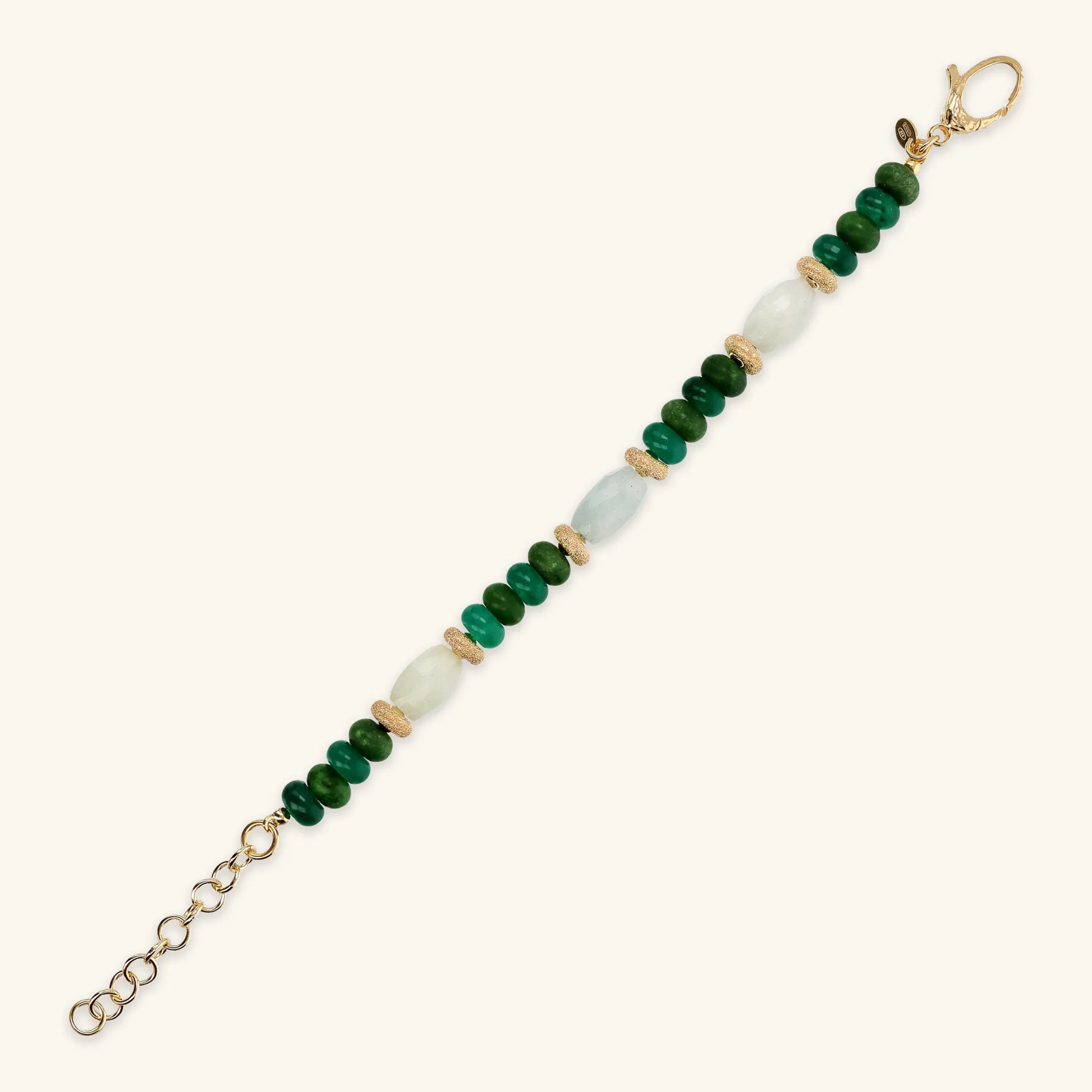 Bracciale in Argento 925 placcato Oro Giallo 18Kt con Rondelle Lavorate e Pietre Naturali Taglio Barilotto