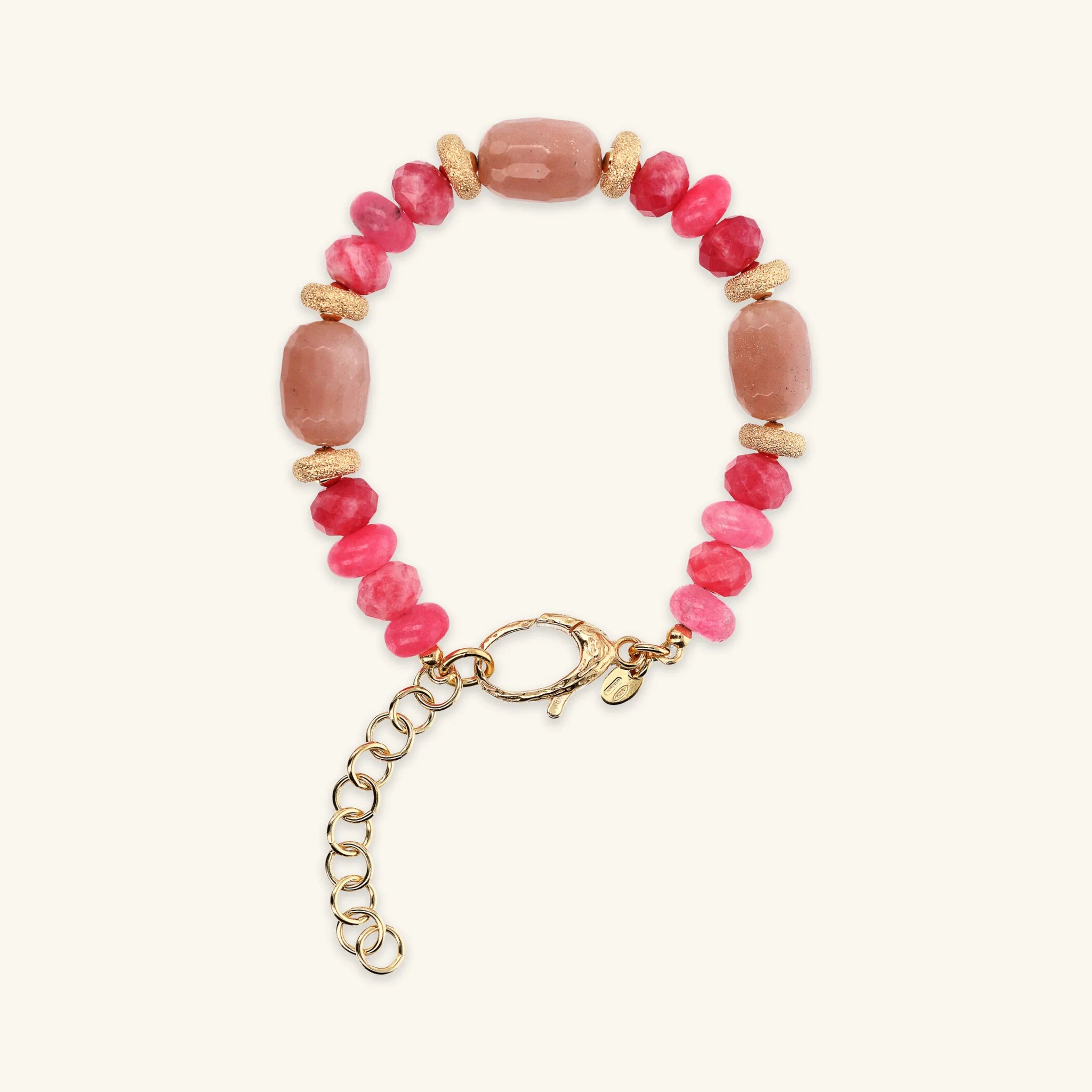 Bracciale in Argento 925 placcato Oro Giallo 18Kt con Rondelle Lavorate e Pietre Naturali Taglio Barilotto