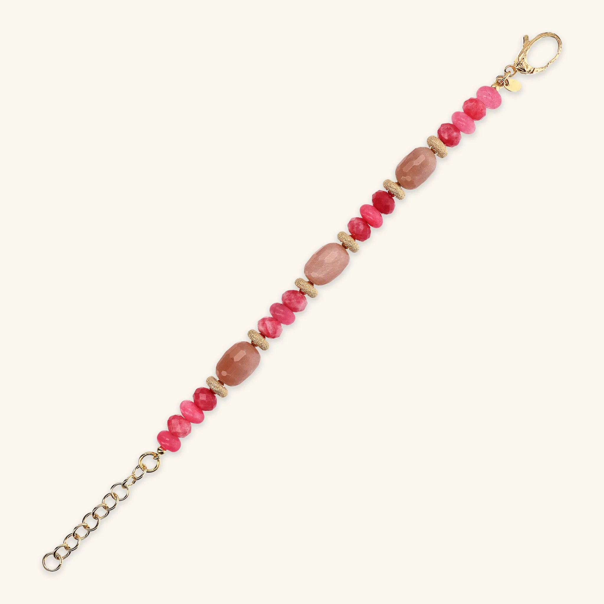 Bracciale in Argento 925 placcato Oro Giallo 18Kt con Rondelle Lavorate e Pietre Naturali Taglio Barilotto