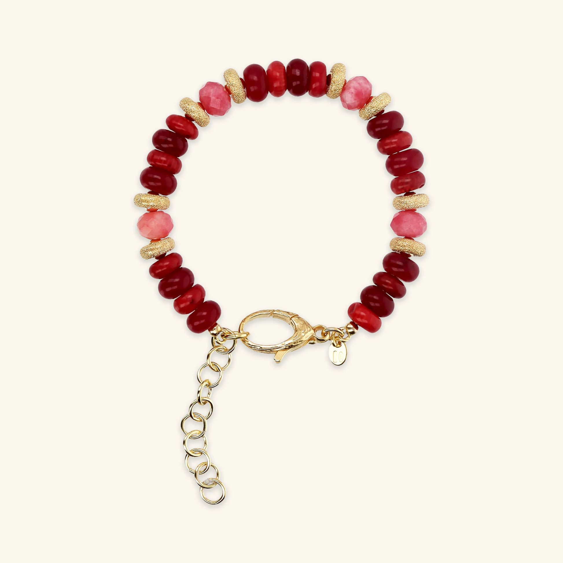 925 Sterling Silver 18Kt Yellow Gold Plated Bracelet with Machined Washers and Natural Stones