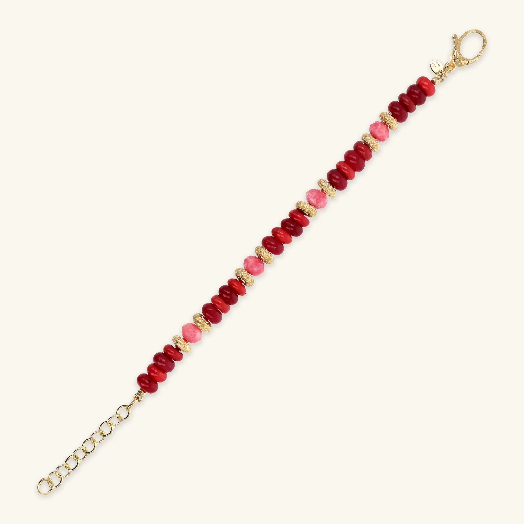 Bracciale in Argento 925 placcato Oro Giallo 18Kt con Rondelle Lavorate e Pietre Naturali