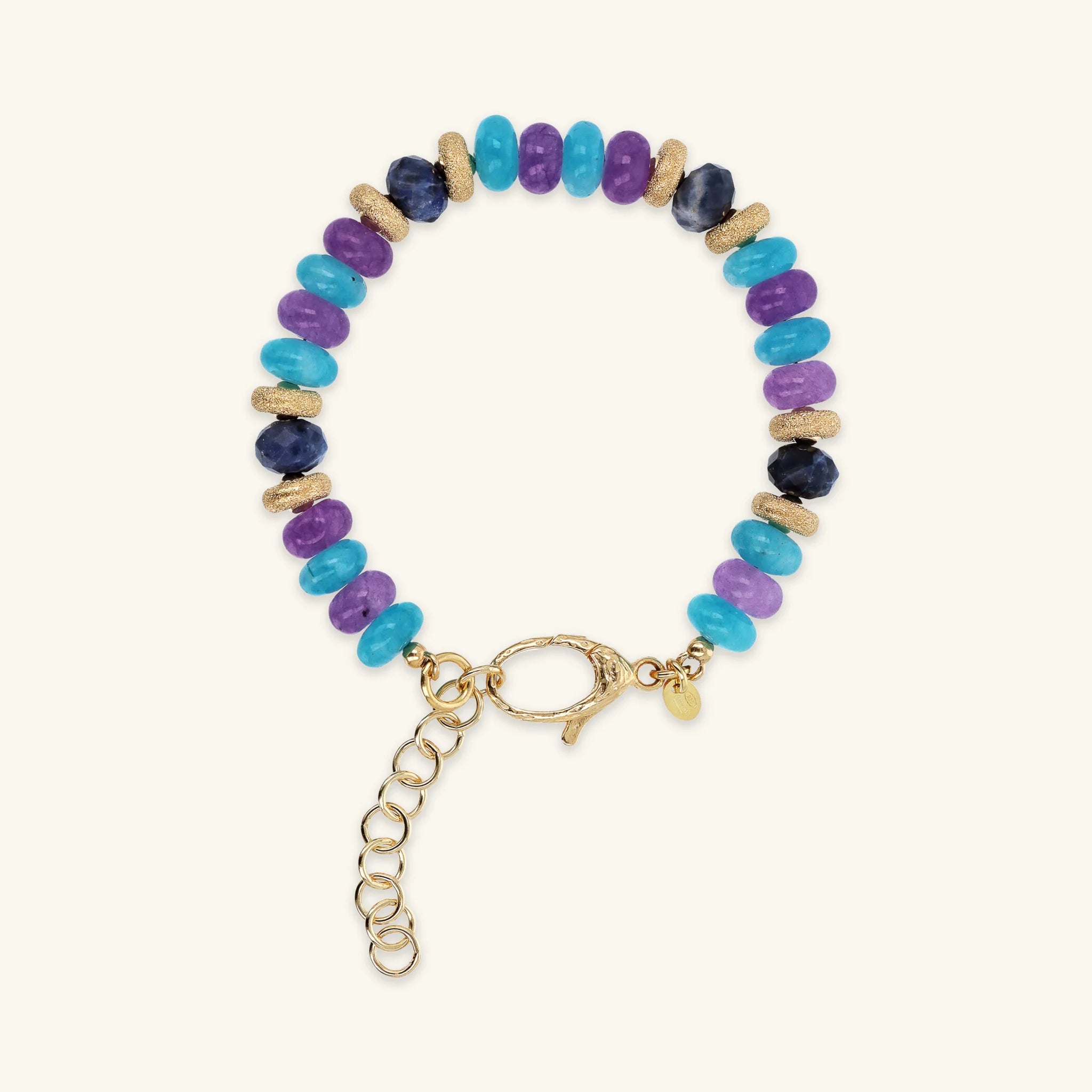 Bracciale in Argento 925 placcato Oro Giallo 18Kt con Rondelle Lavorate e Pietre Naturali