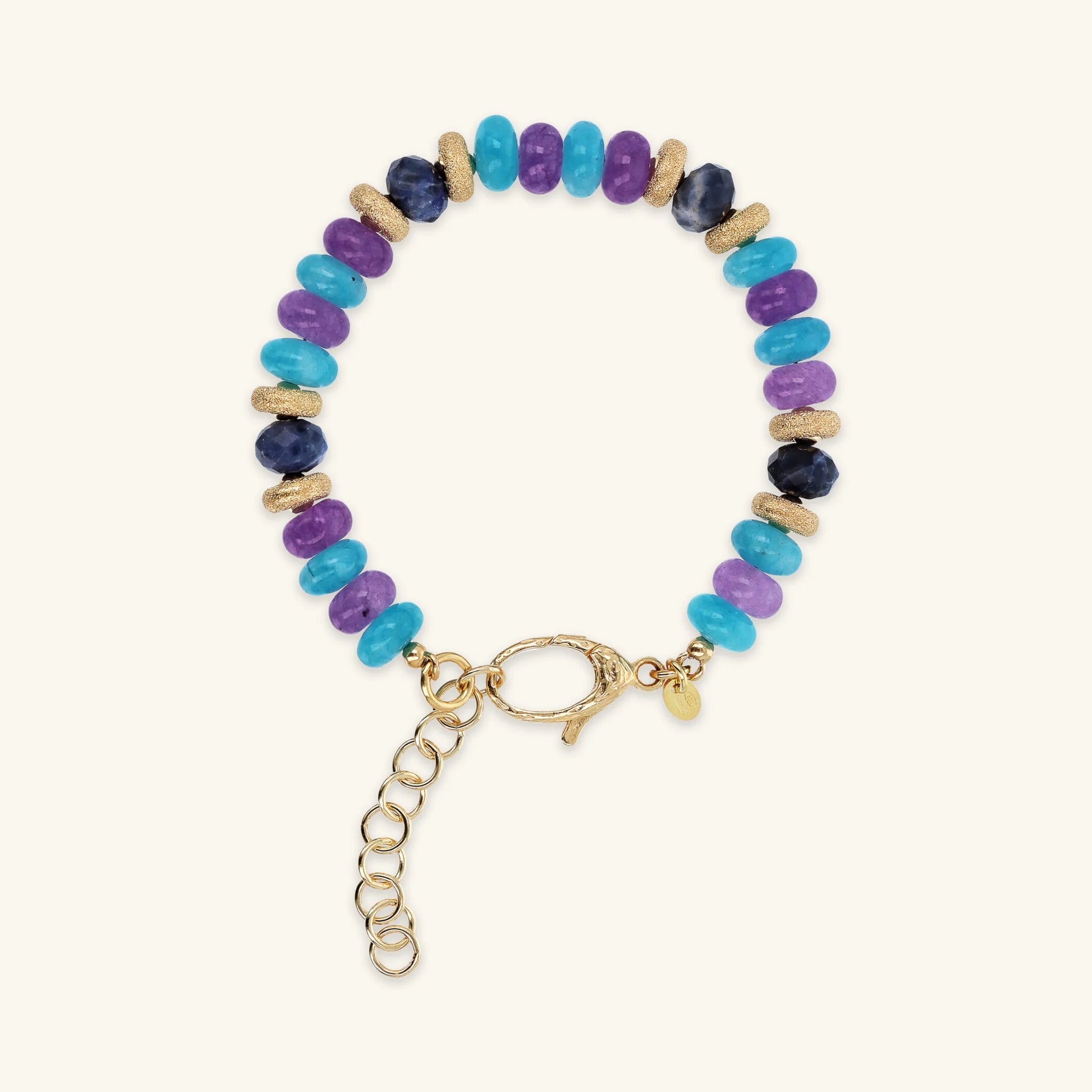 925 Sterling Silver 18Kt Yellow Gold Plated Bracelet with Machined Washers and Natural Stones