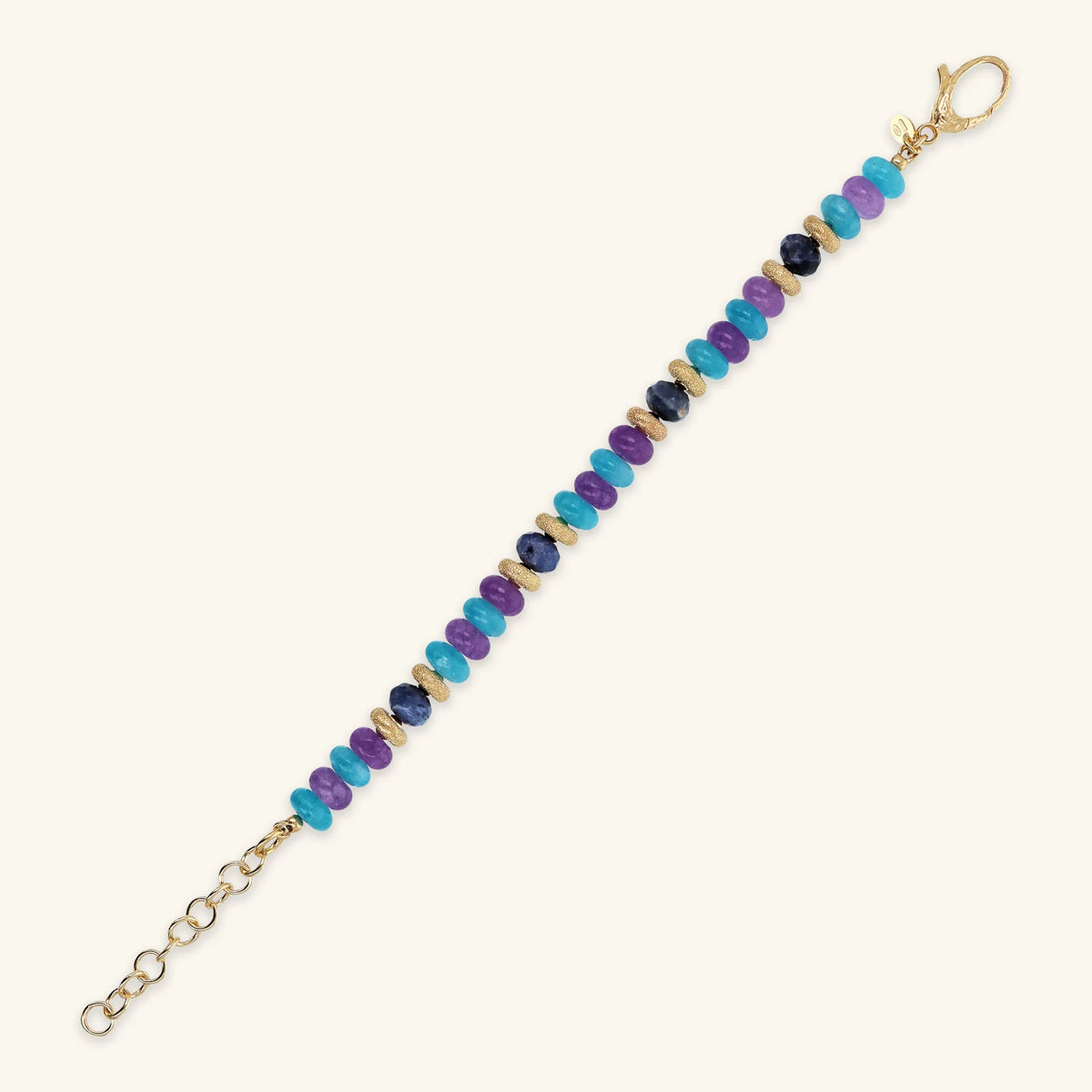 925 Sterling Silver 18Kt Yellow Gold Plated Bracelet with Machined Washers and Natural Stones