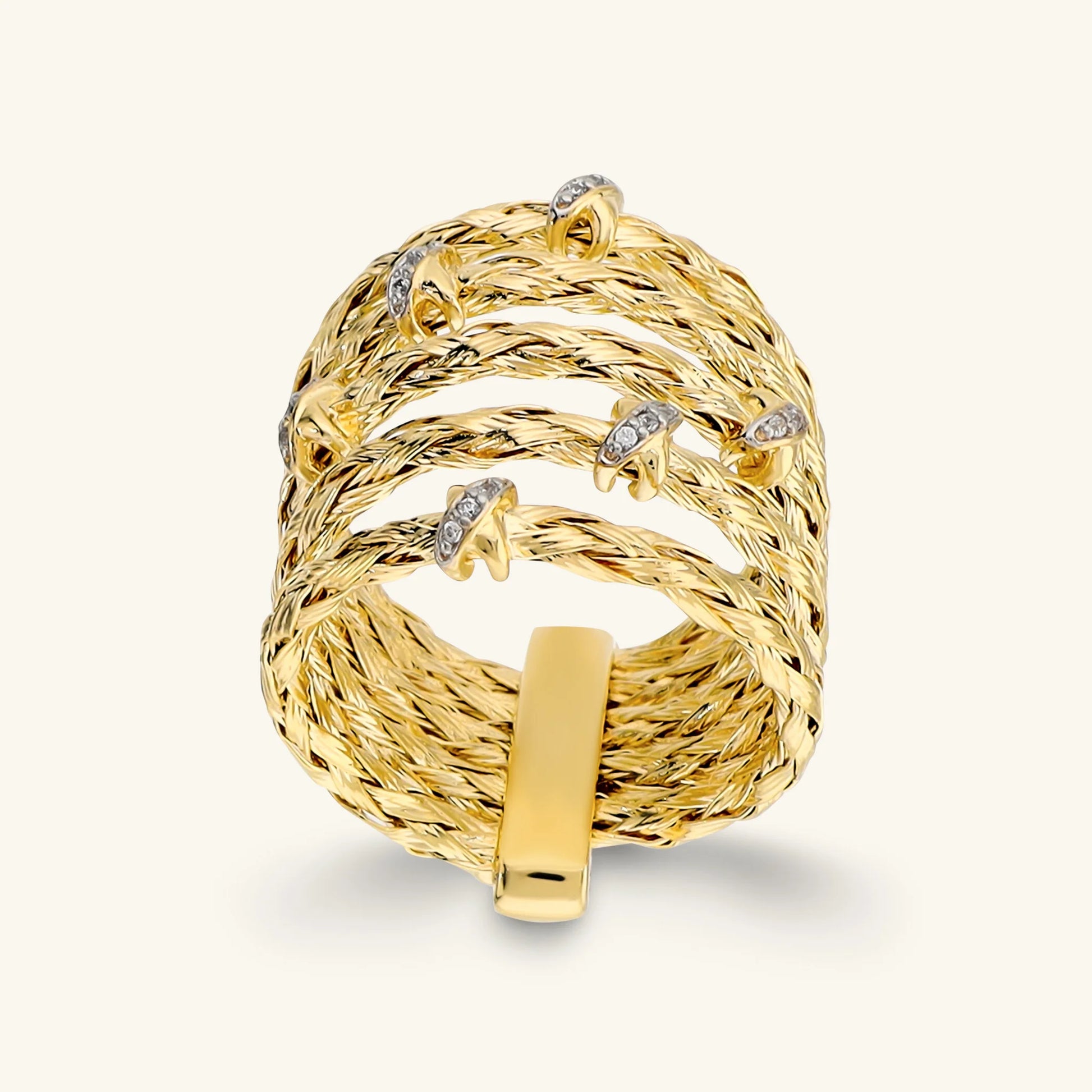 Bague multifils texture corde diamantée avec zircon cubique