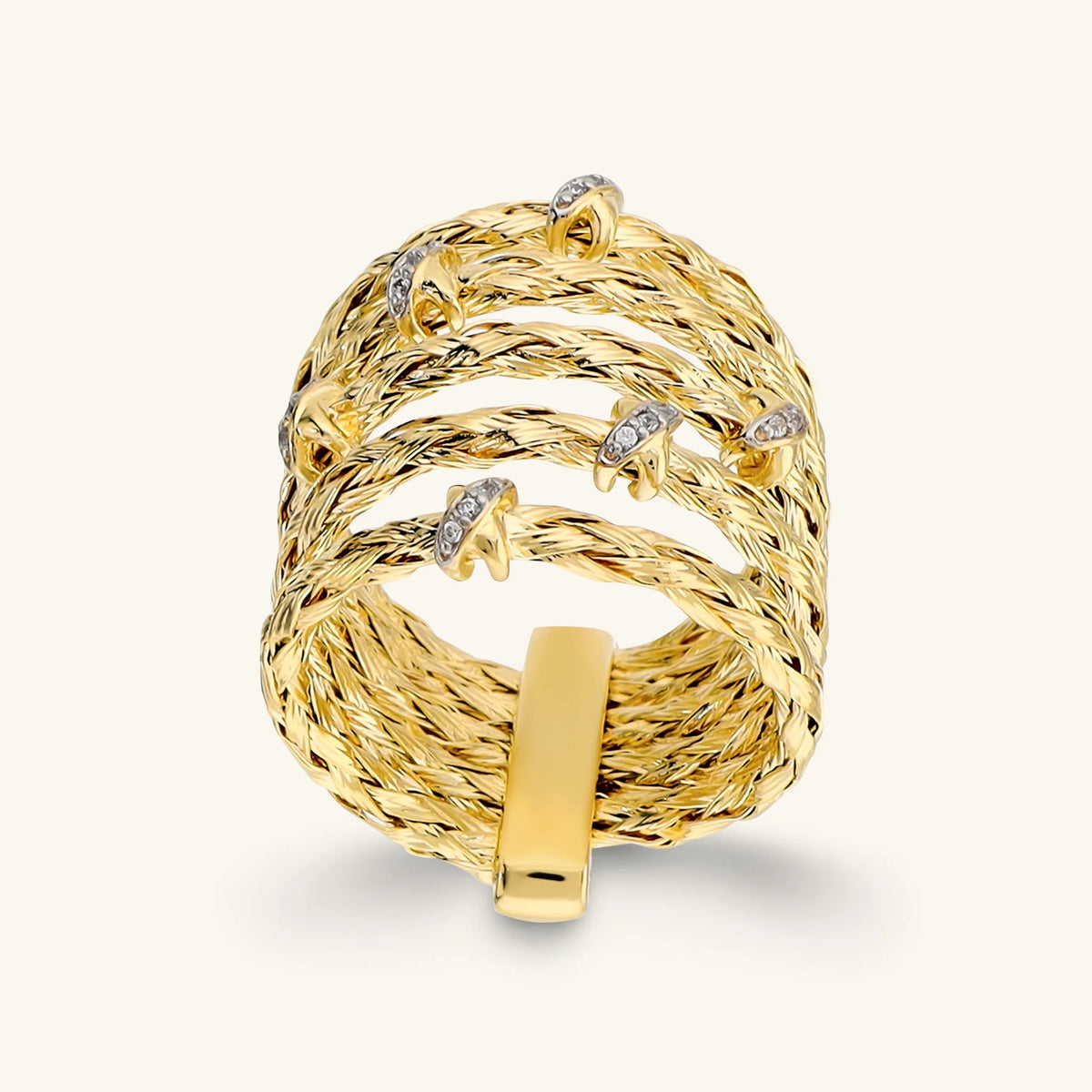 Bague multifils texture corde diamantée avec zircon cubique