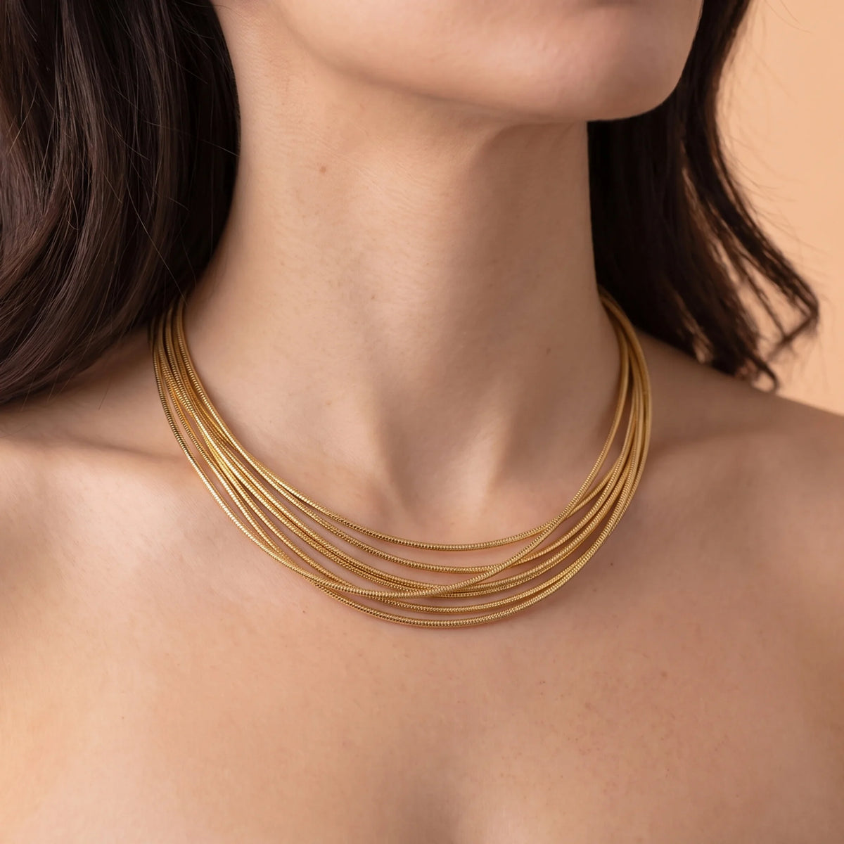 Collana Multifilo Maglia Tubogas Placcata Oro 18Kt
