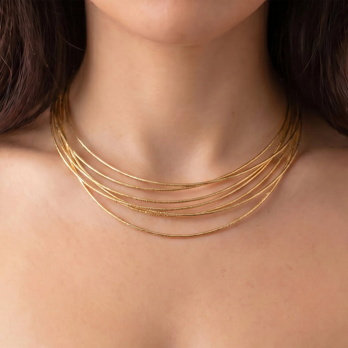 Collana Multifilo Maglia Tubogas Placcata Oro 18Kt