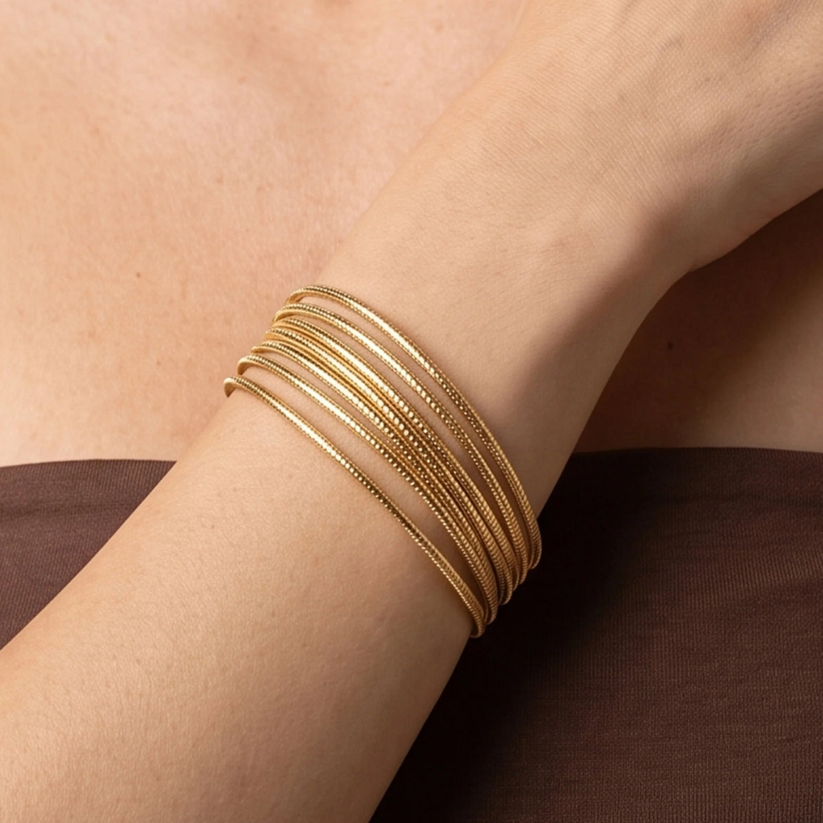 Bracciale Multifilo Maglia Omega Tubogas Placcato Oro 18Kt