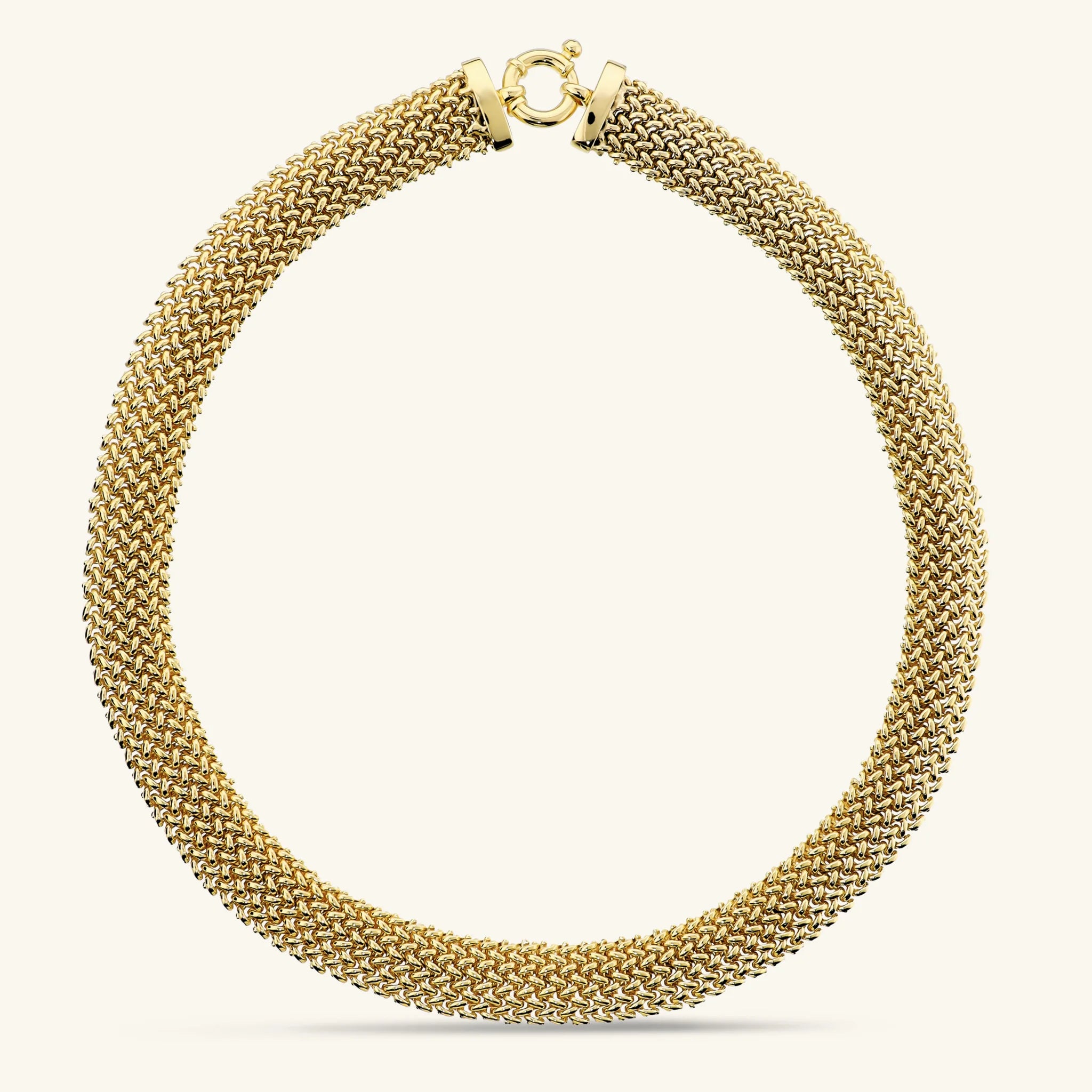 Collana Girocollo Maglia Grana di Riso Bombata Placcata Oro 18Kt