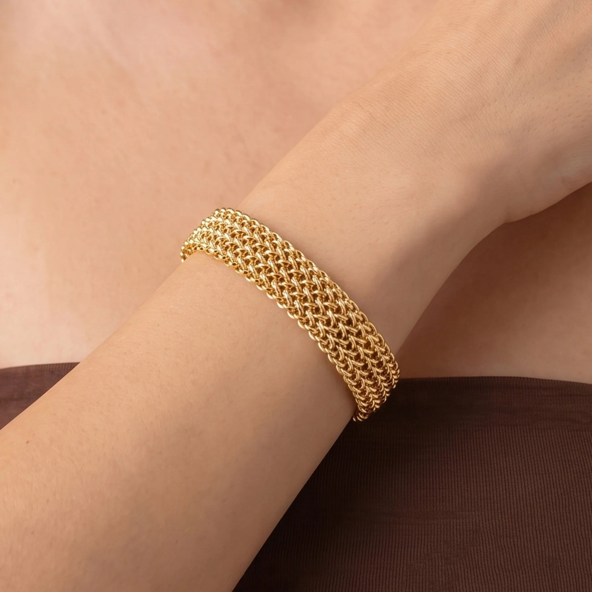 Bracciale Maglia Grana di Riso Bombata Placcato Oro 18Kt