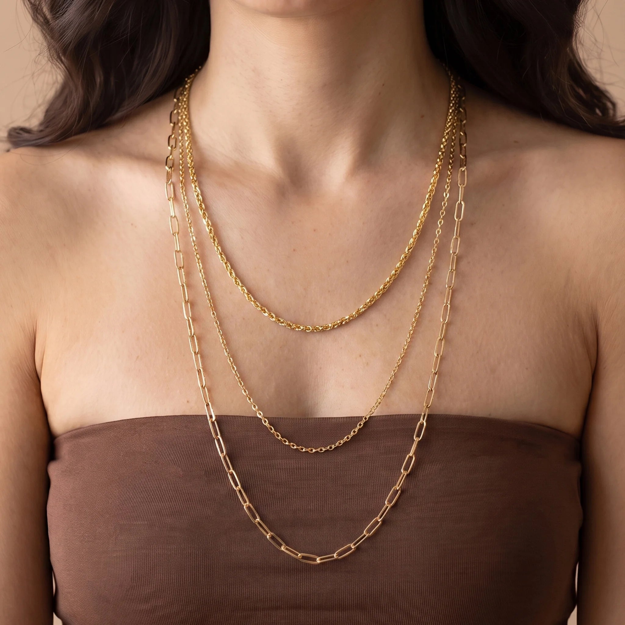 Collana Multifilo Graduata con Catena Cristallina, Forzatina e Maglie Allungate
