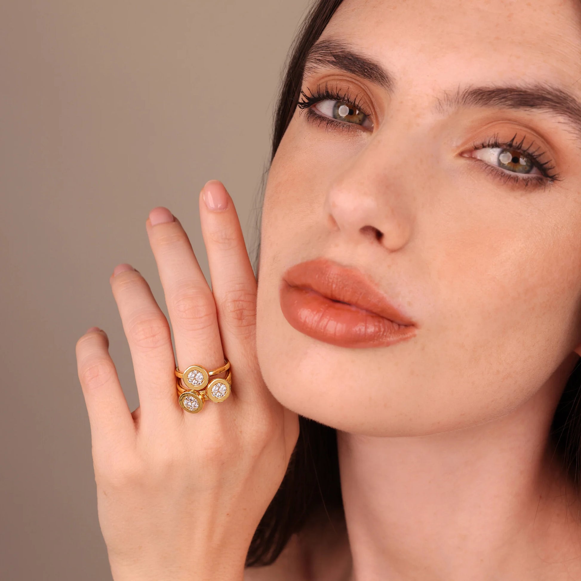 Cocktailring-Set Eclissi vergoldet mit Cubic-Zirkonia-Pavé