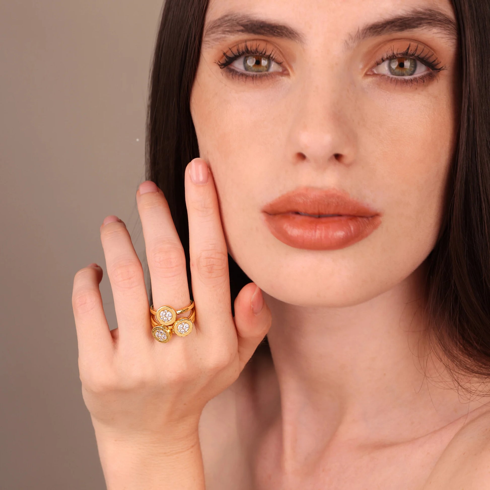 Cocktailring-Set Eclissi vergoldet mit Cubic-Zirkonia-Pavé