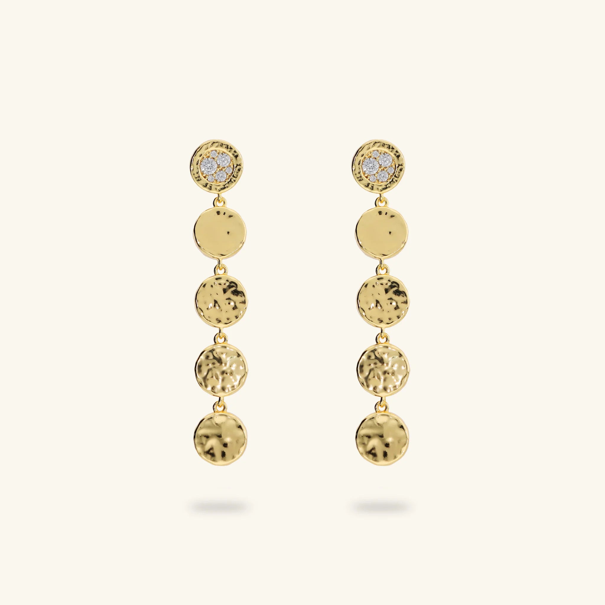Golden Eclipse Drop Earrings with Cubic Zirconia Pavé
