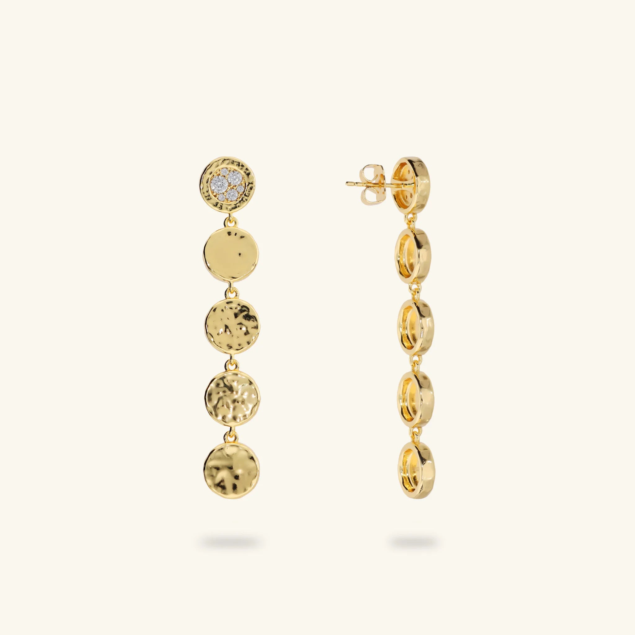 Golden Eclipse Drop Earrings with Cubic Zirconia Pavé