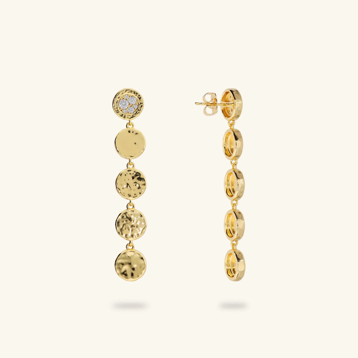 Orecchini Pendenti Eclissi Dorata con Pavé di Cubic Zirconia