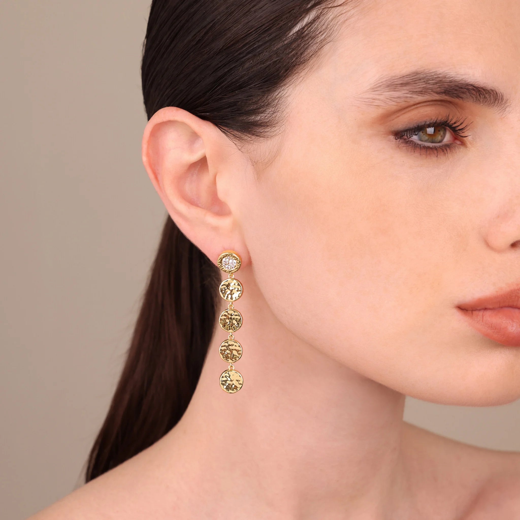 Golden Eclipse Drop Earrings with Cubic Zirconia Pavé
