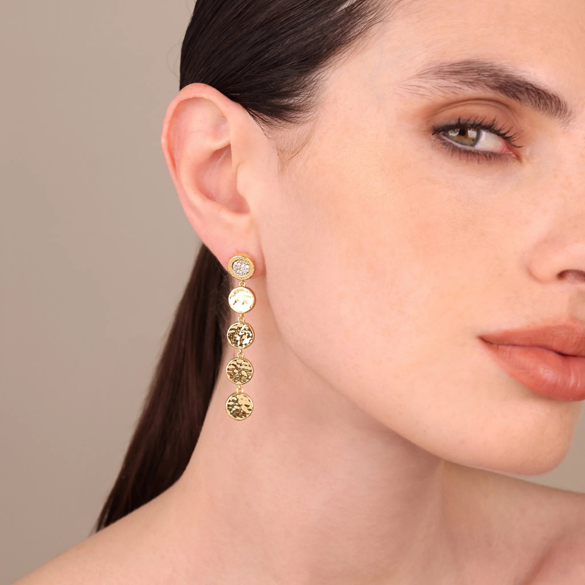 Golden Eclipse Drop Earrings with Cubic Zirconia Pavé