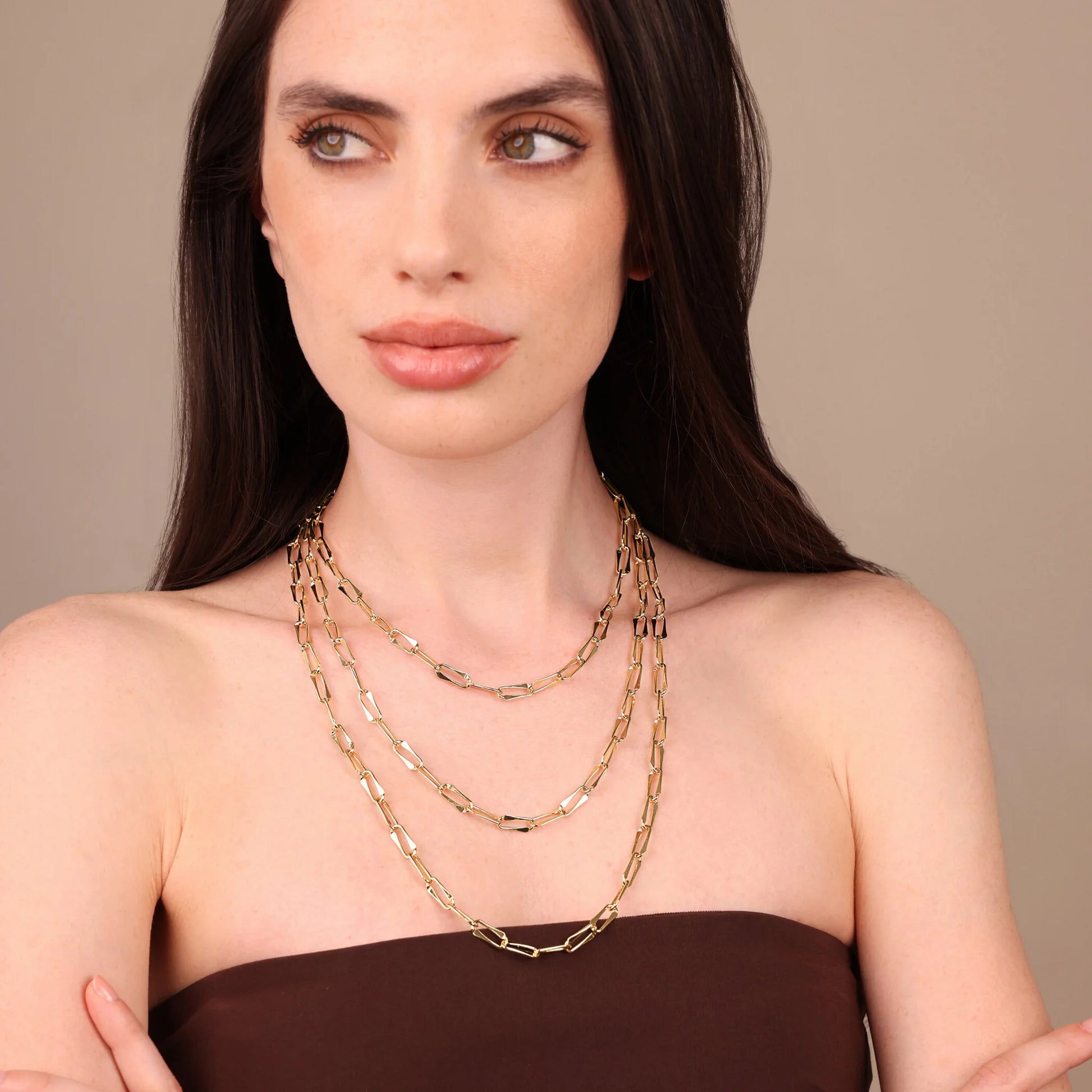 Graduated Multistrand Necklace with Squared Rectangular Links