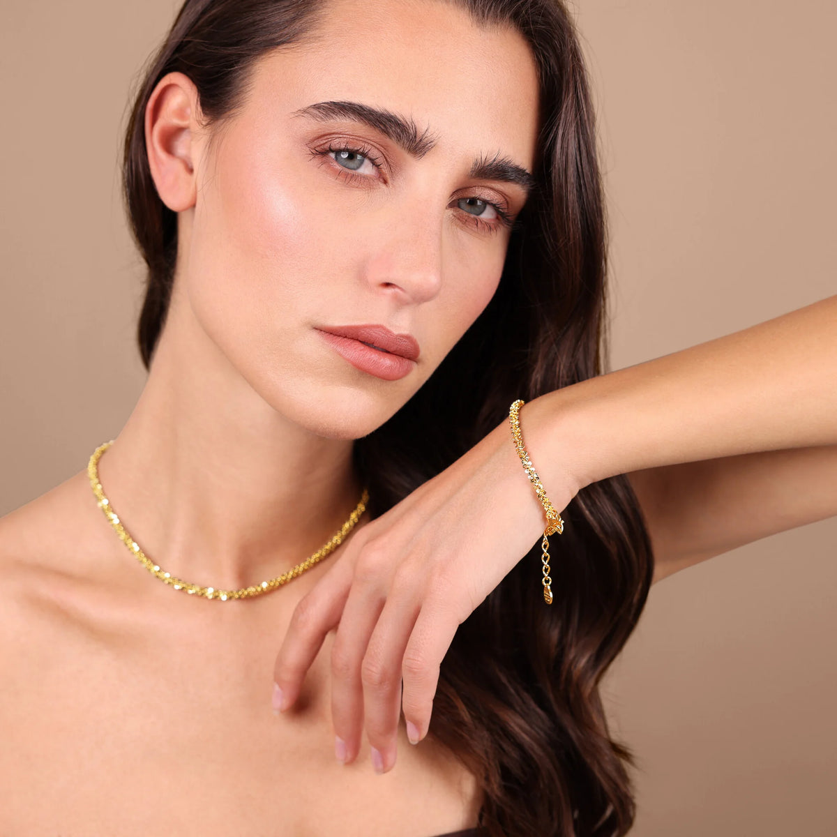 Choker Necklace + Daisy Chain Bracelet Set with Diamonds