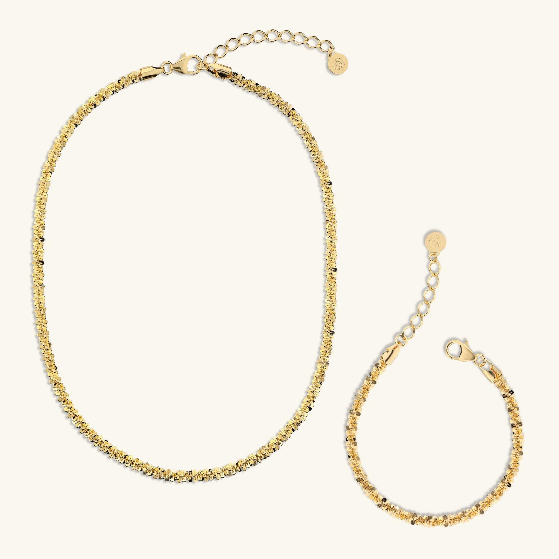 Set collier ras du cou + bracelet avec chaîne marguerite diamantée