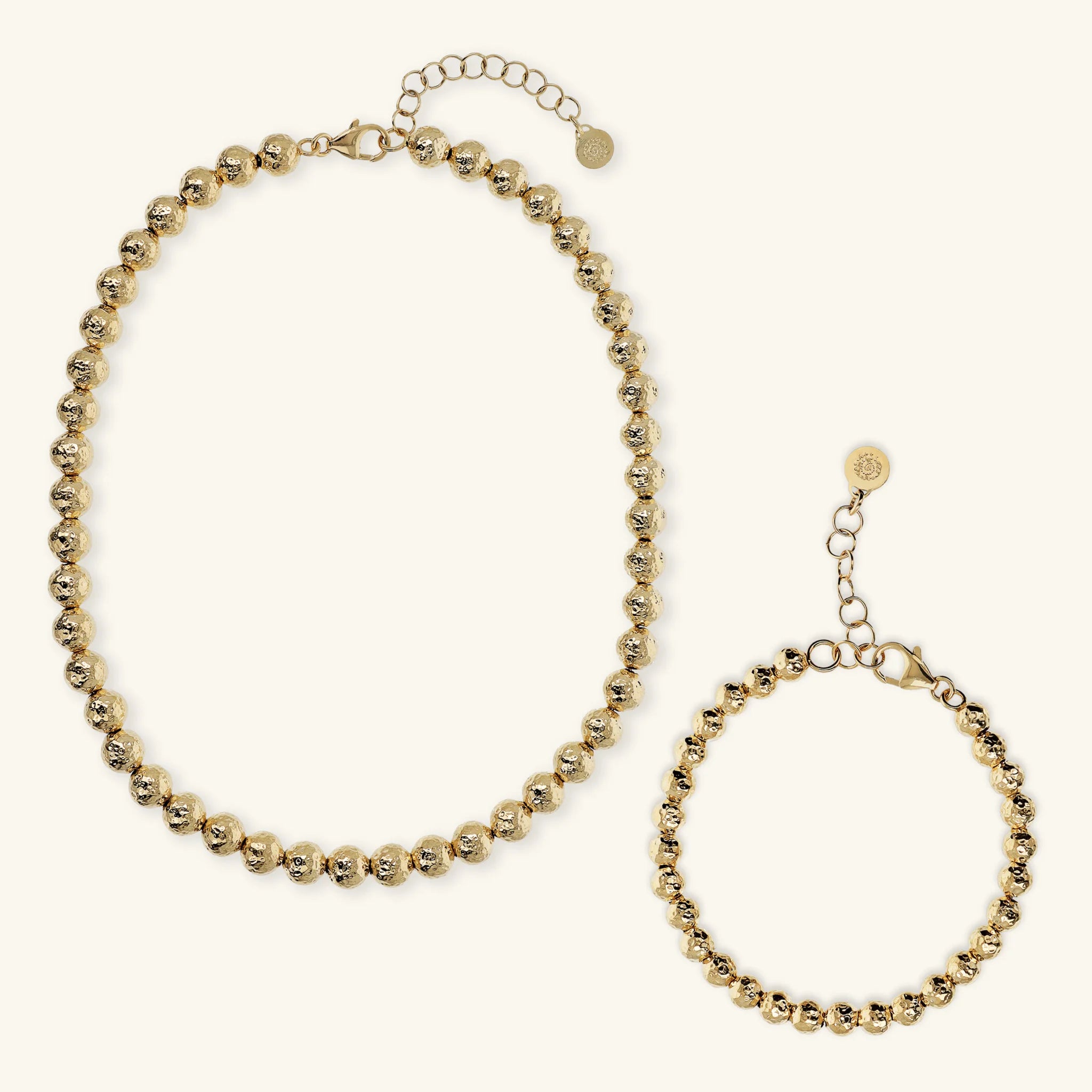 Set Collana Girocollo + Bracciale con Sfere Martellate
