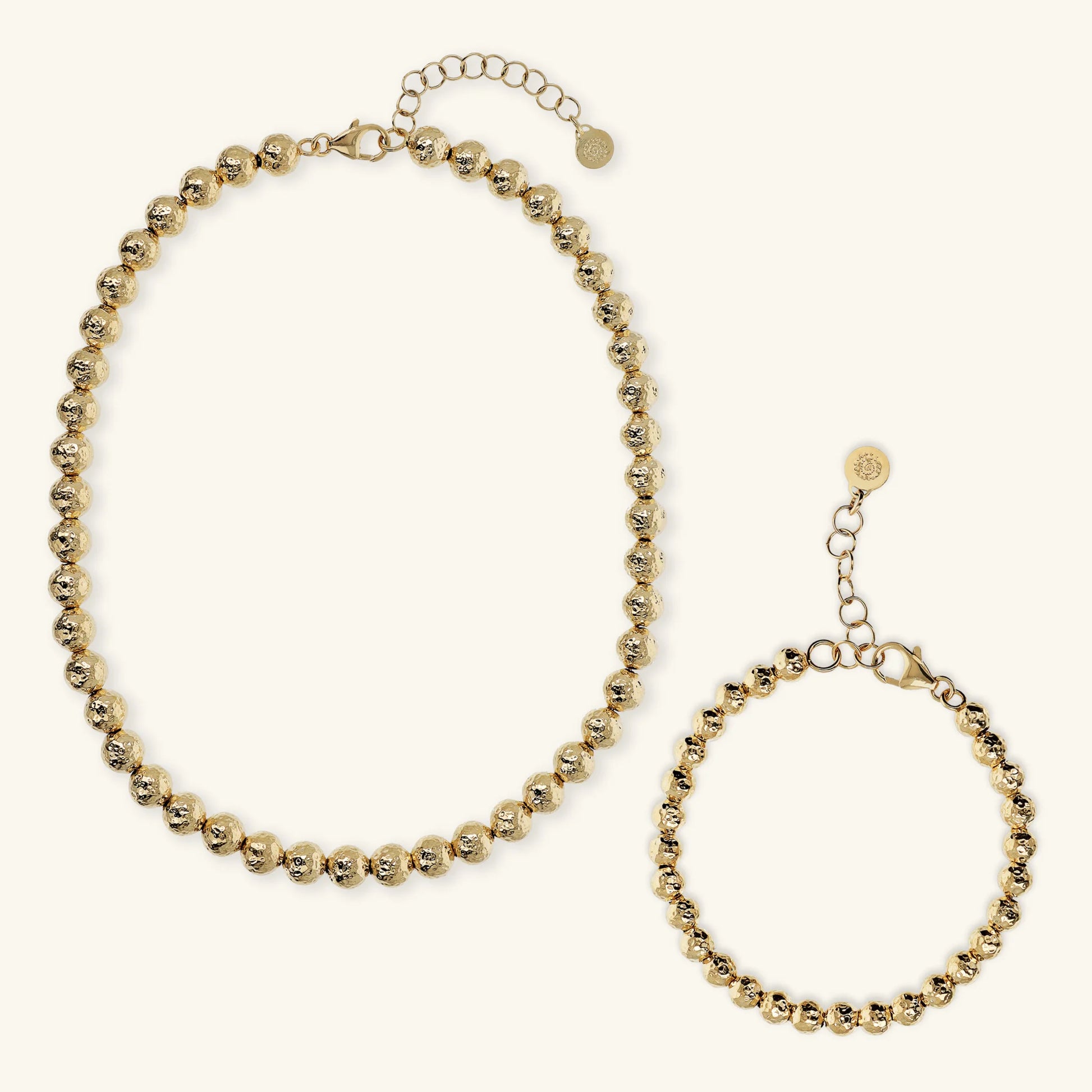 Set Collana Girocollo + Bracciale con Sfere Martellate