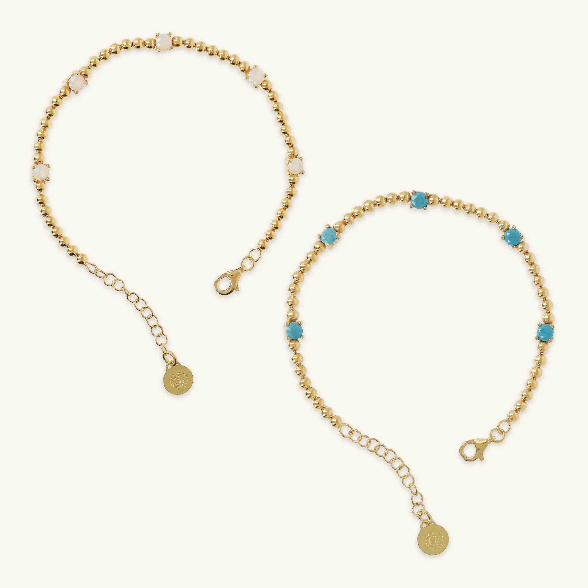 Set 2 Bracciali in Argento 925 placcato Oro Giallo 18kt con Bead Lucide e Cubic Zirconia