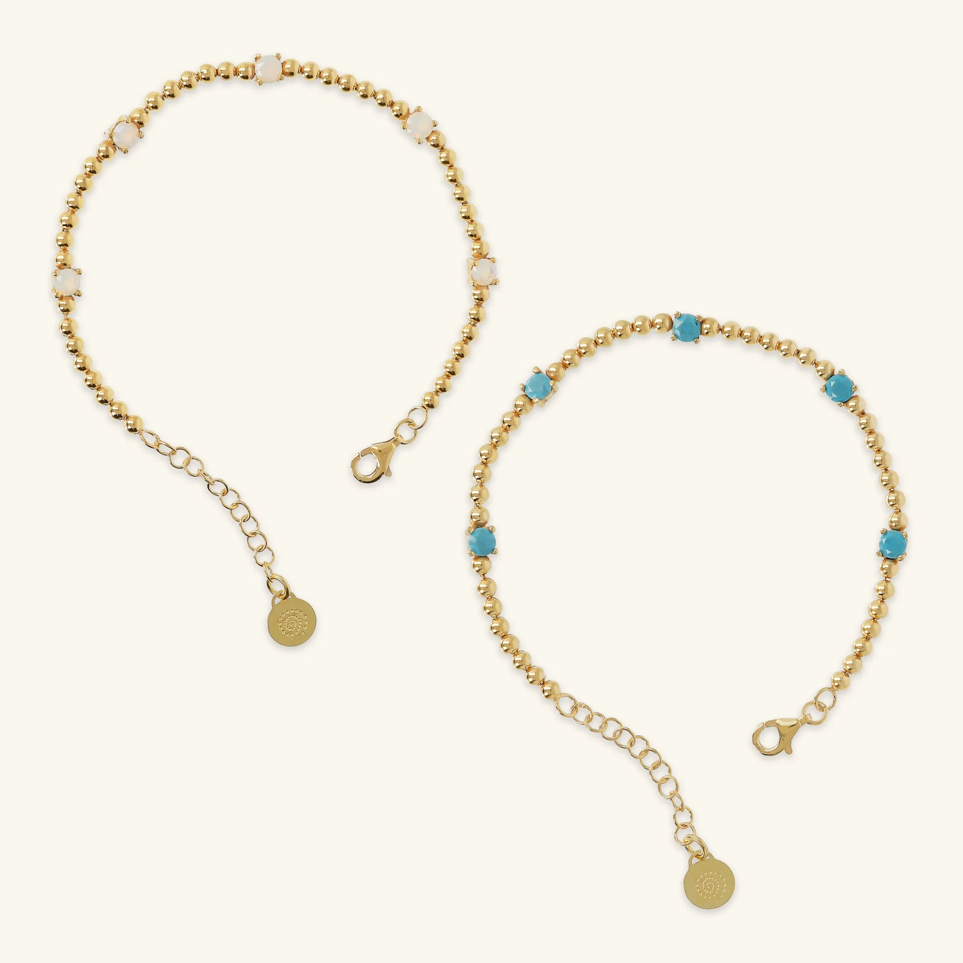 Set 2 Bracciali in Argento 925 placcato Oro Giallo 18kt con Bead Lucide e Cubic Zirconia