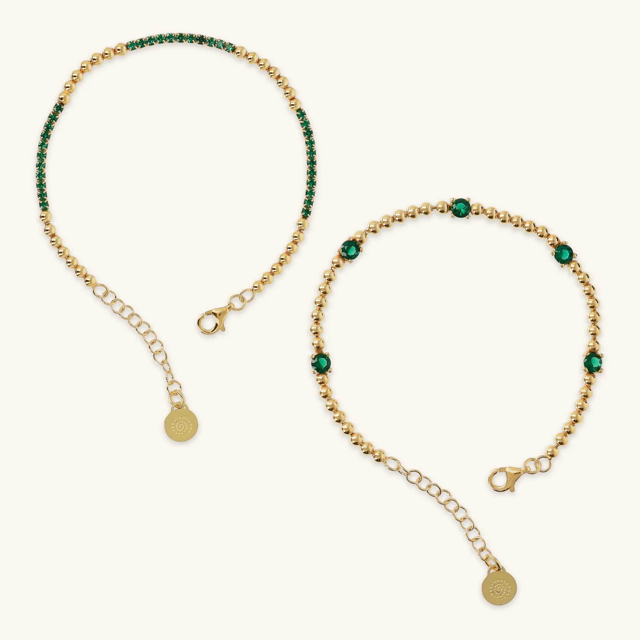 Set aus 2 Armbändern aus 925er Silber, mit 18-karätigem Gelbgold plattiert, mit Bead und Zirkonia
