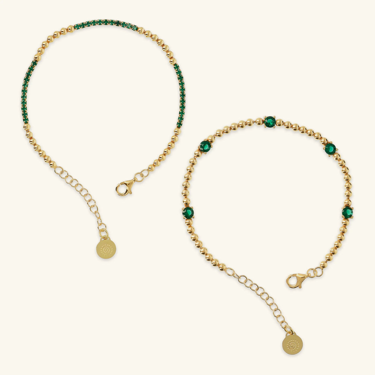 Set of 2 Bracelets in 18kt Yellow Gold Plated 925 Silver with Beads and Cubic Zirconia