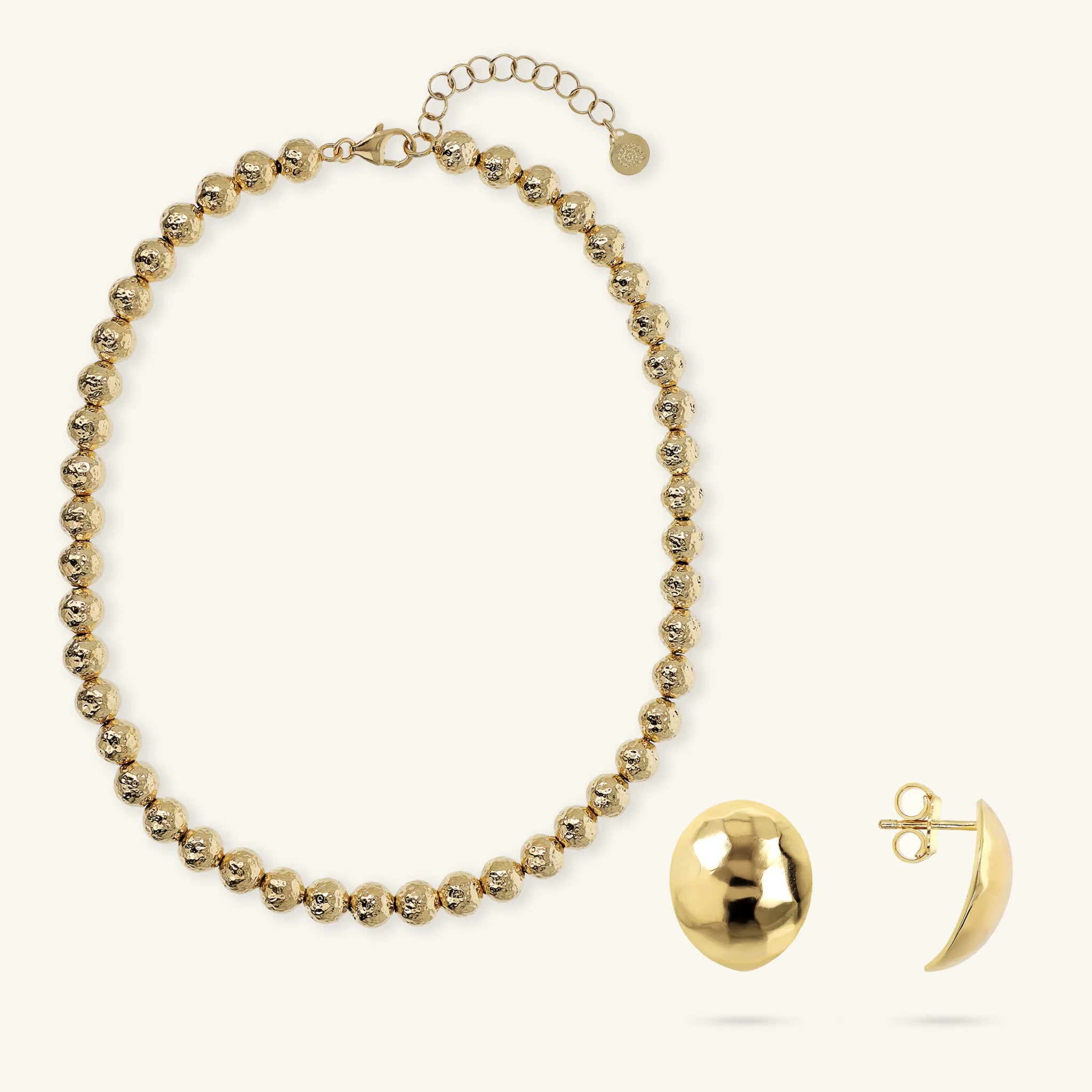 Choker Necklace Set with Hammered Spheres + Hammered Stud Earrings
