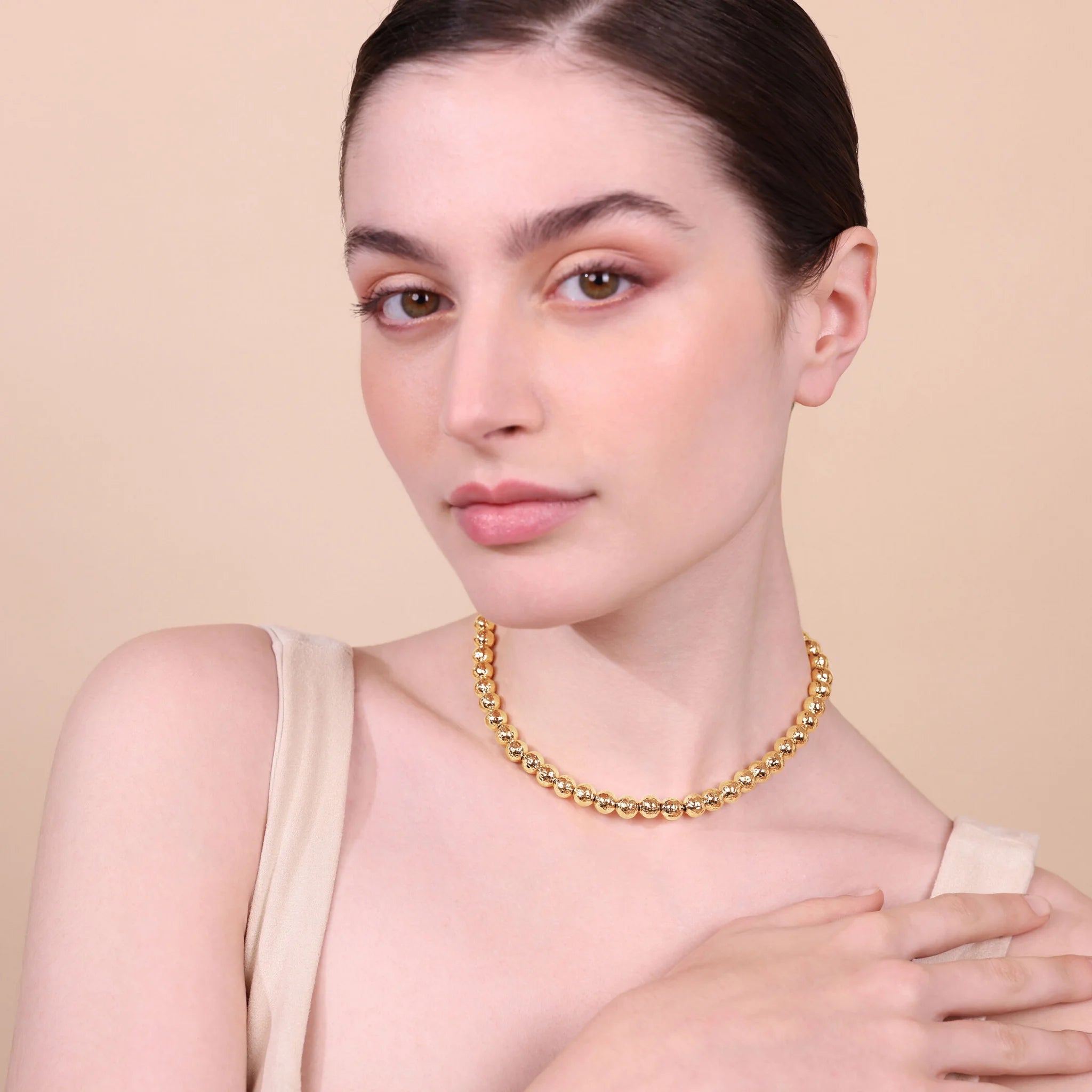 Choker Necklace Set with Hammered Spheres + Hammered Stud Earrings