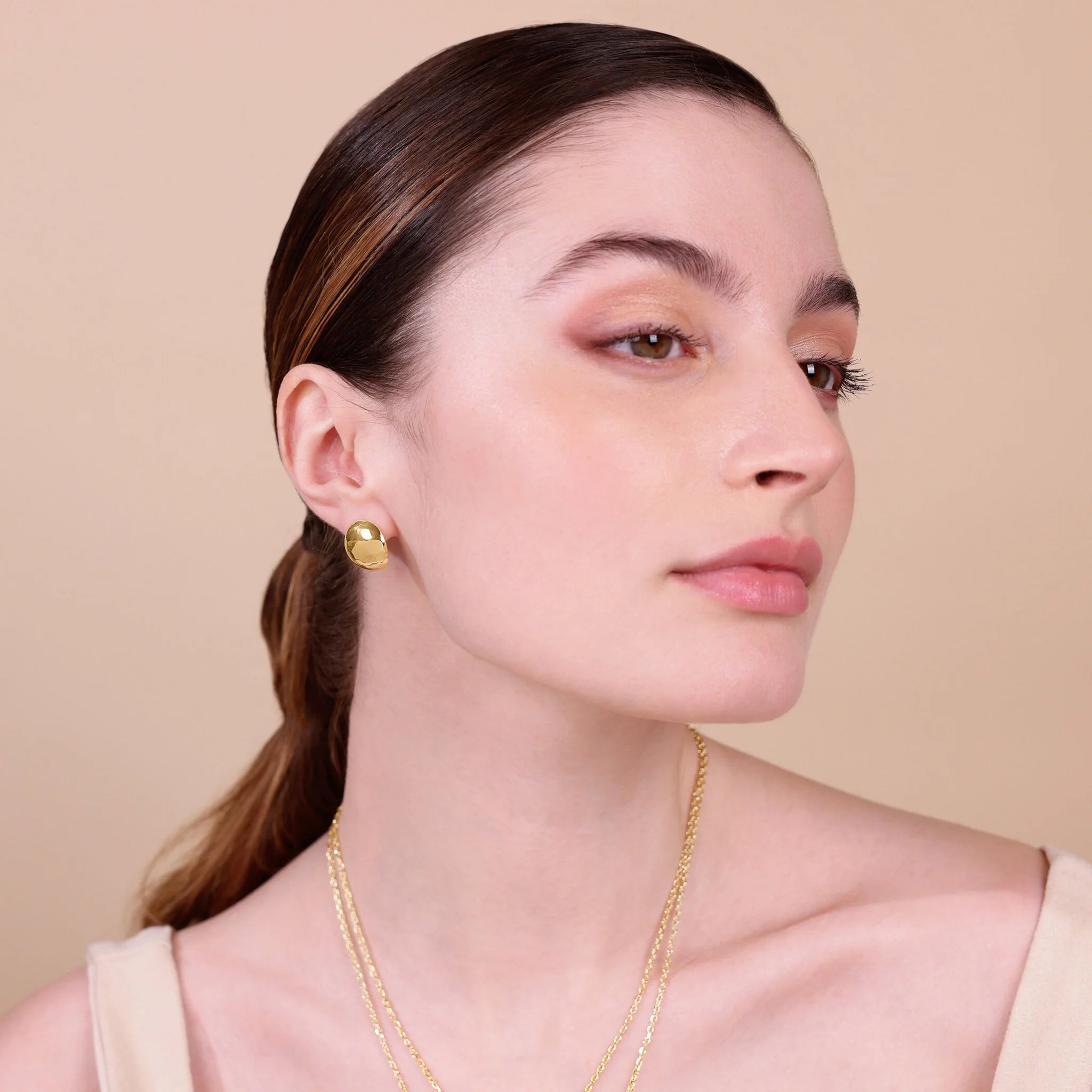 Set Collana Girocollo con Sfere Martellate + Orecchini a Lobo Martellati