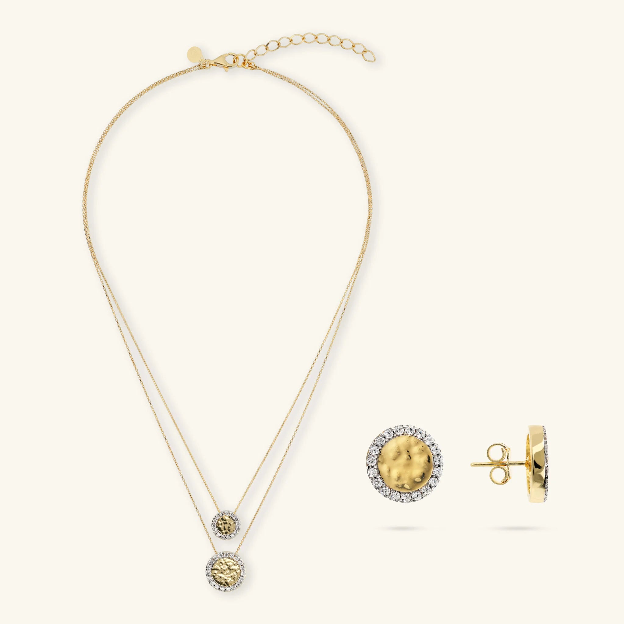 Set Collana Multifilo + Orecchini a Lobo in Argento 925 placcato Oro Giallo 18kt con Cubic Zirconia