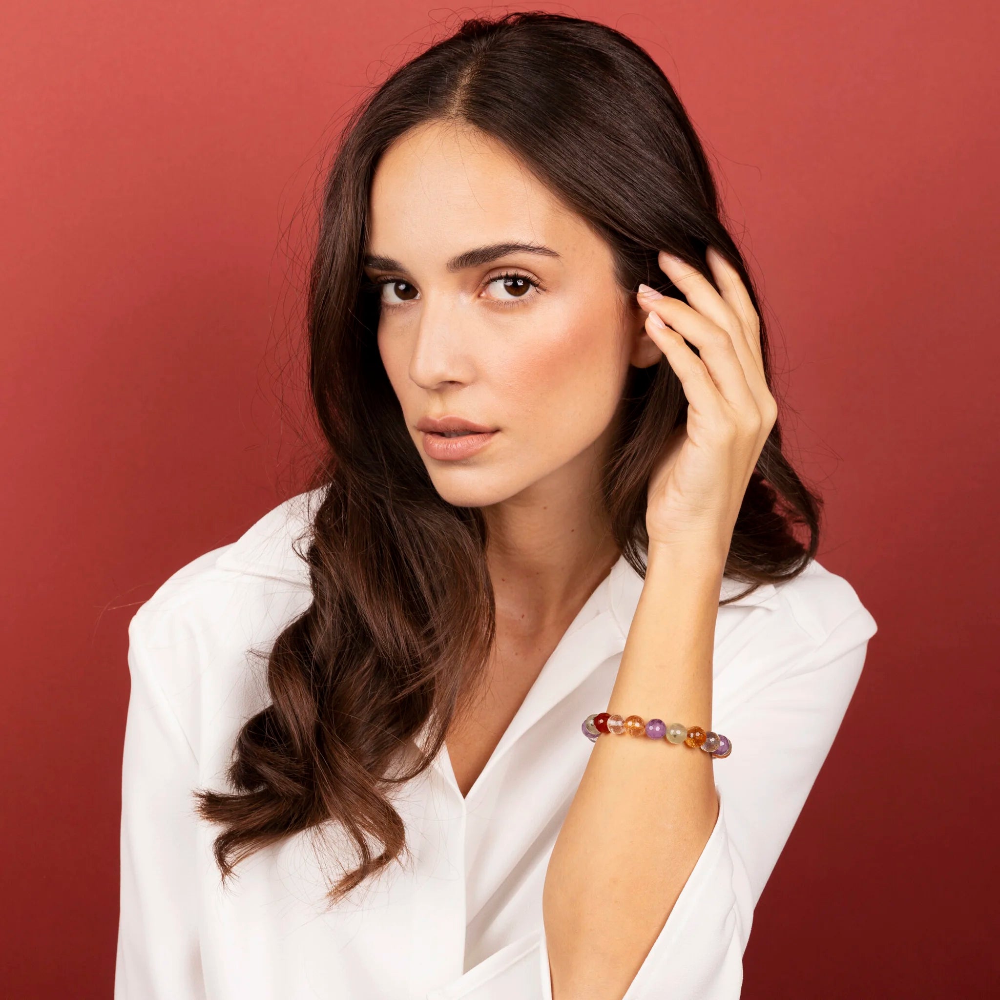 Set Collana + Bracciale in Argento 925 placcato Oro Giallo 18kt con Quarzo Multicolore