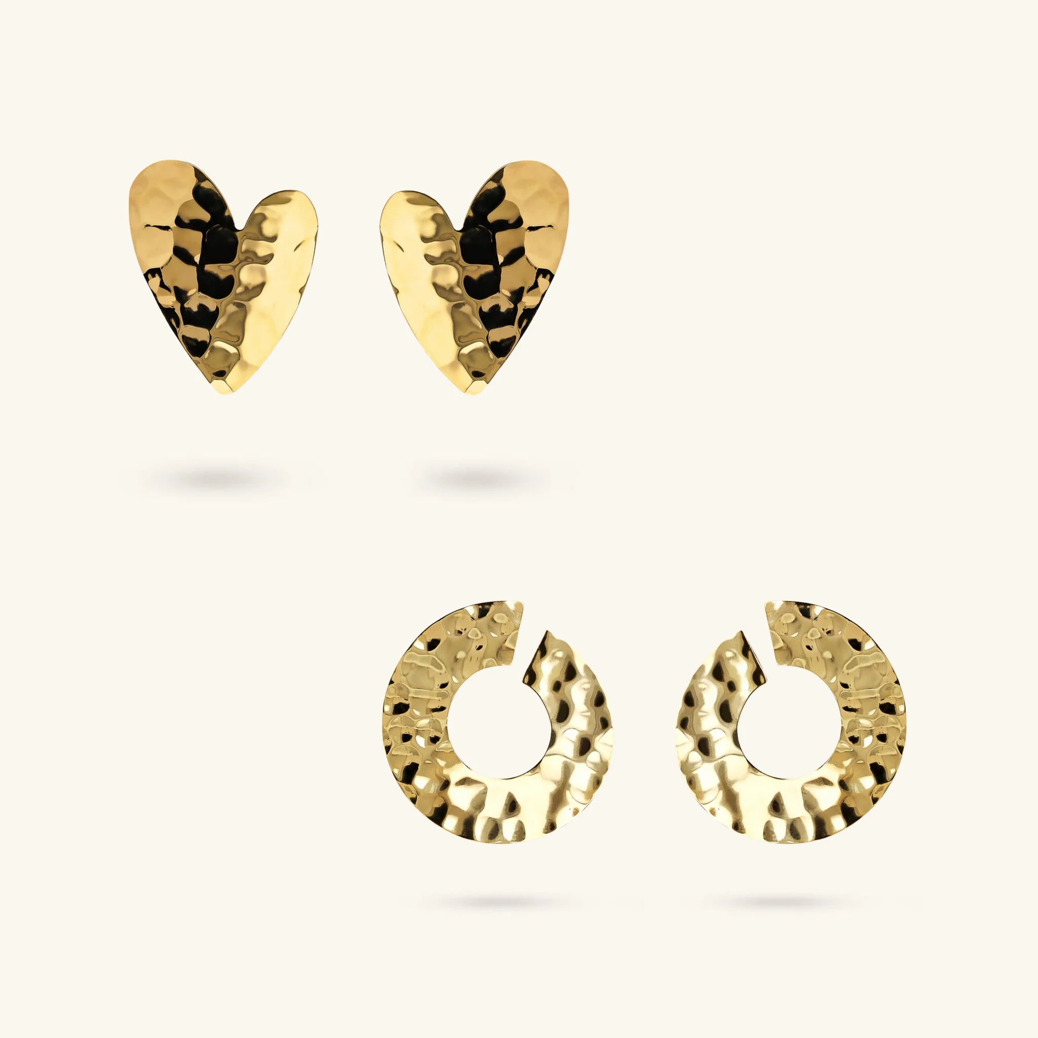 Heart Earrings + Hammered Hoop Earrings Set