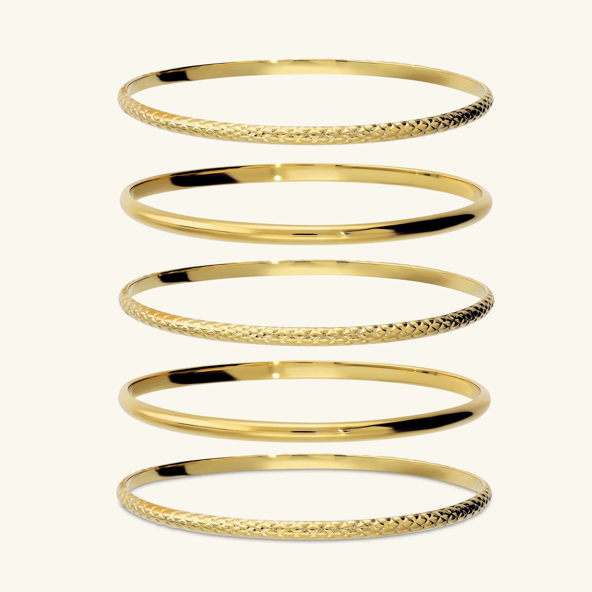 Set of 5 Shiny and Hammered Bangles