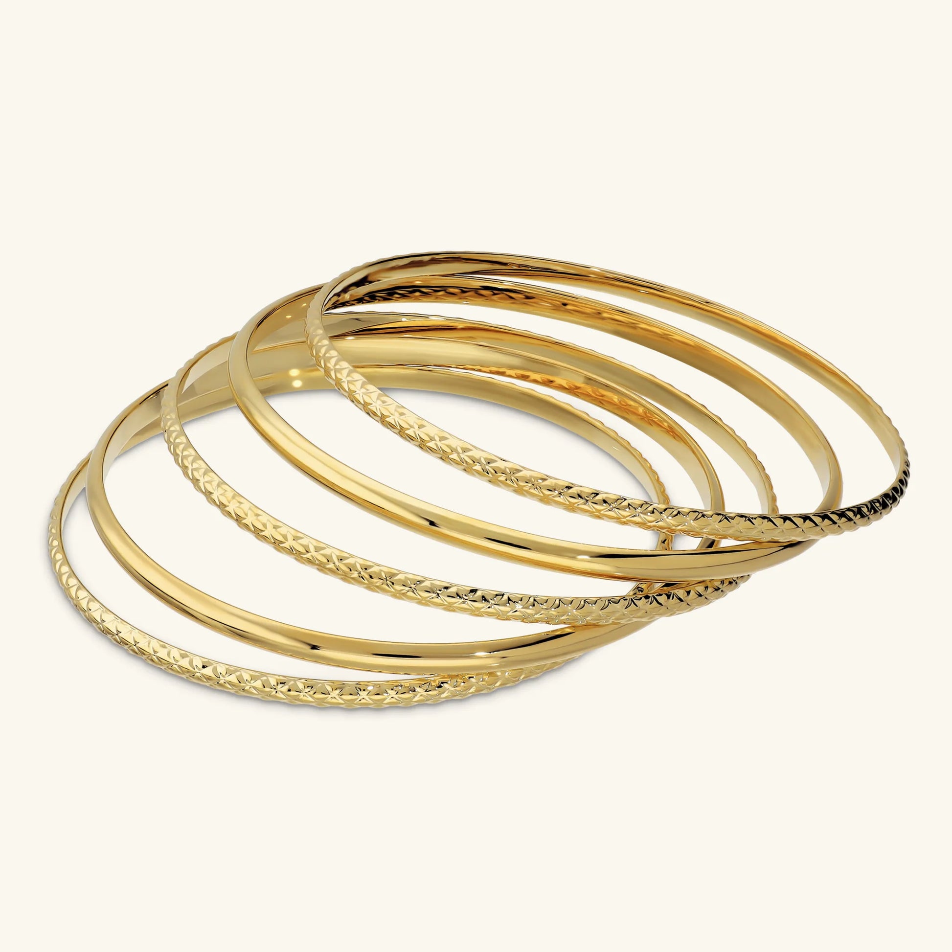 Set of 5 Shiny and Hammered Bangles