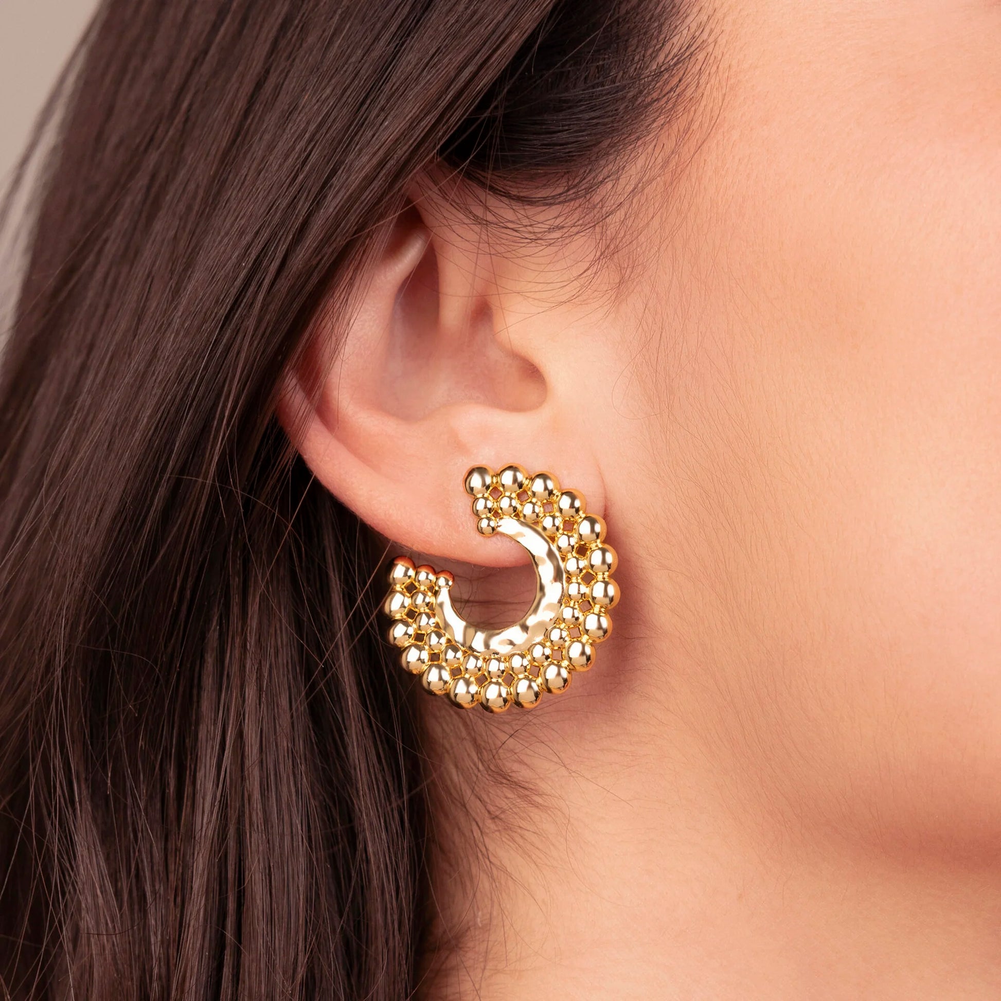 Half Hoop Earrings with Beaded Texture