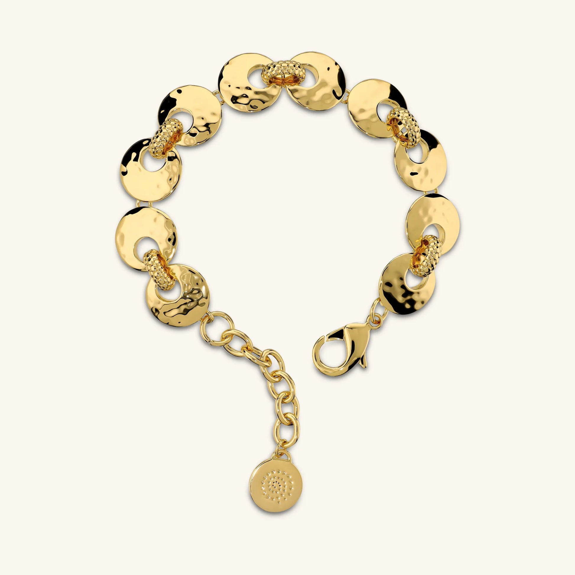 Armband mit Scheiben und Ringen, gehämmert und mit Kugelstruktur  