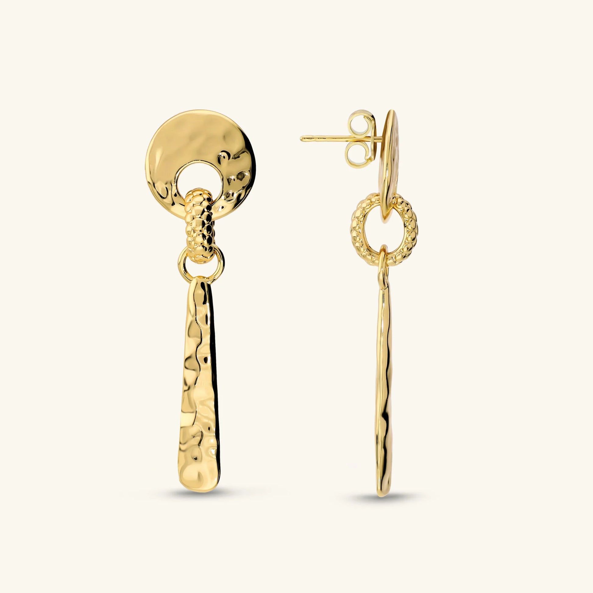 Drop Earrings with Hammered and Beaded Finish