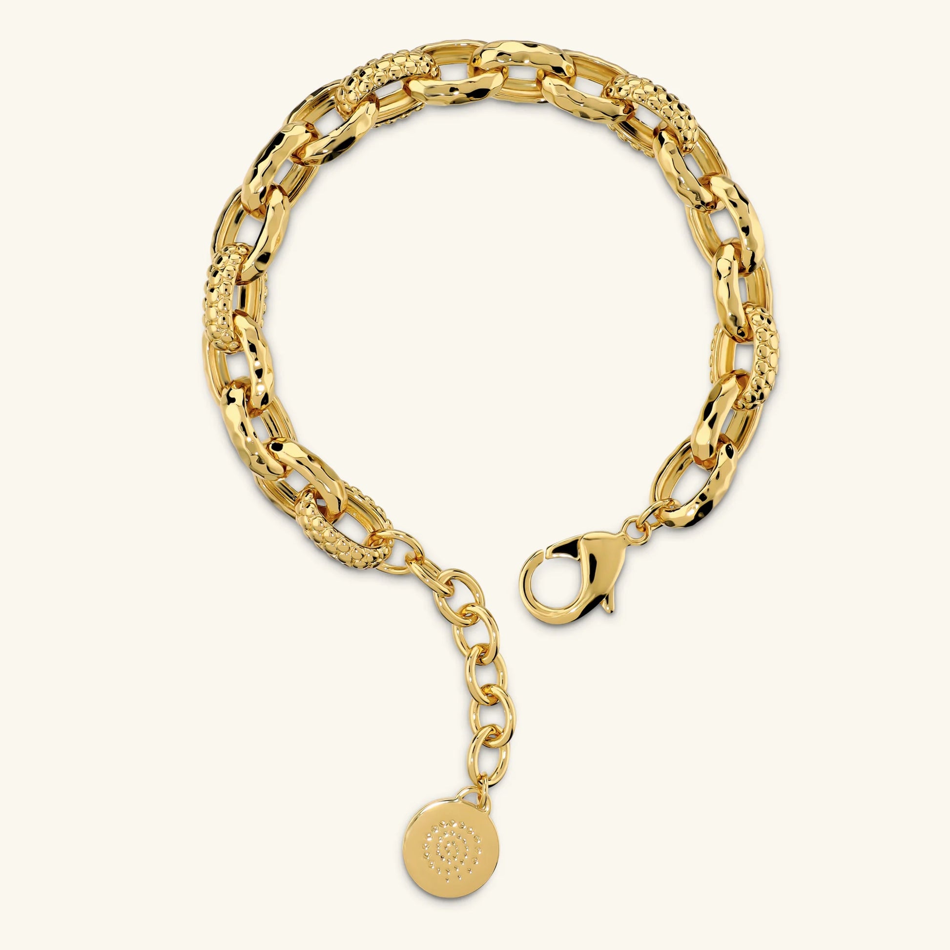 Oval Links Bracelet with Hammered and Beaded Finish