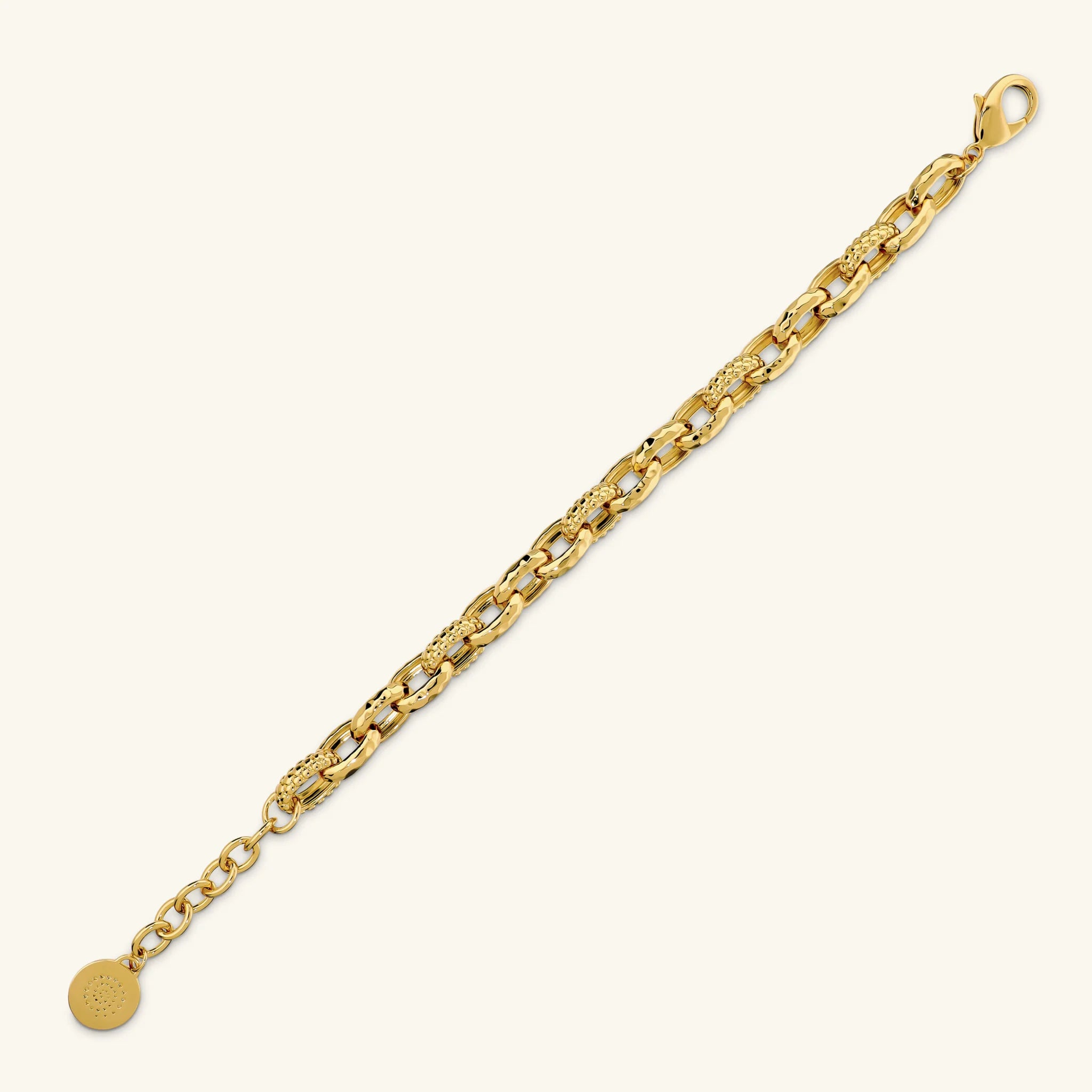 Oval Links Bracelet with Hammered and Beaded Finish