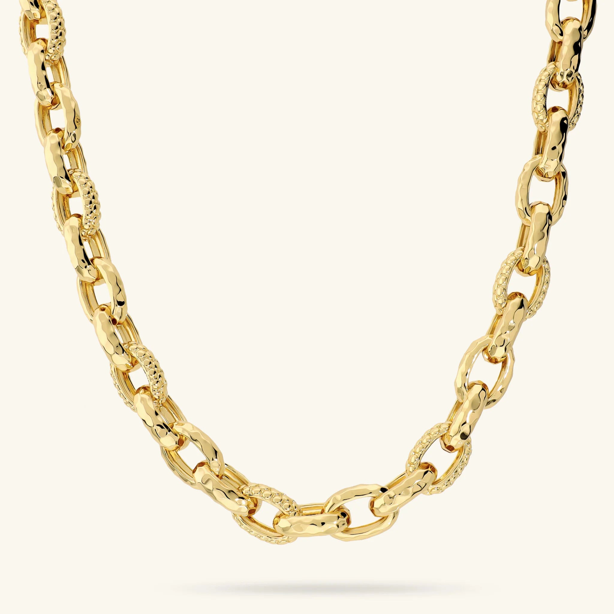 Oval Link Necklace with Hammered and Beaded Finish