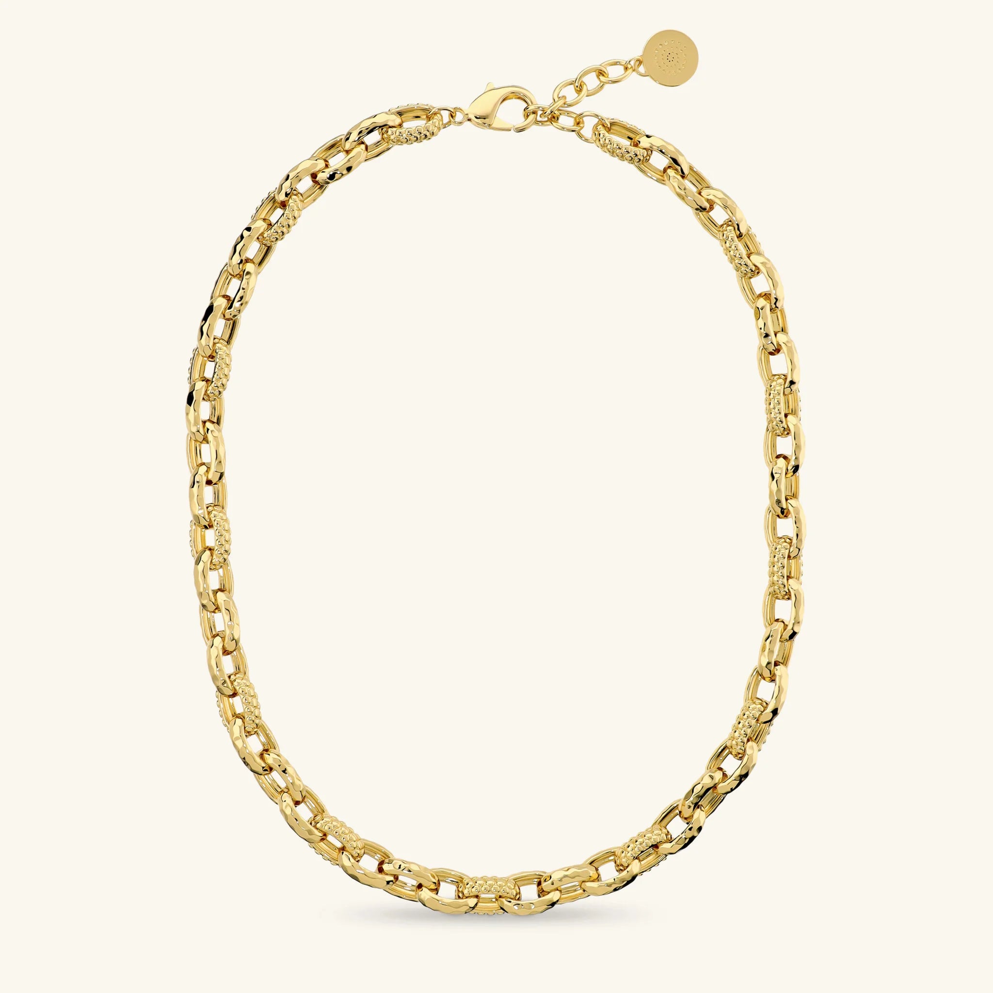 Oval Link Necklace with Hammered and Beaded Finish